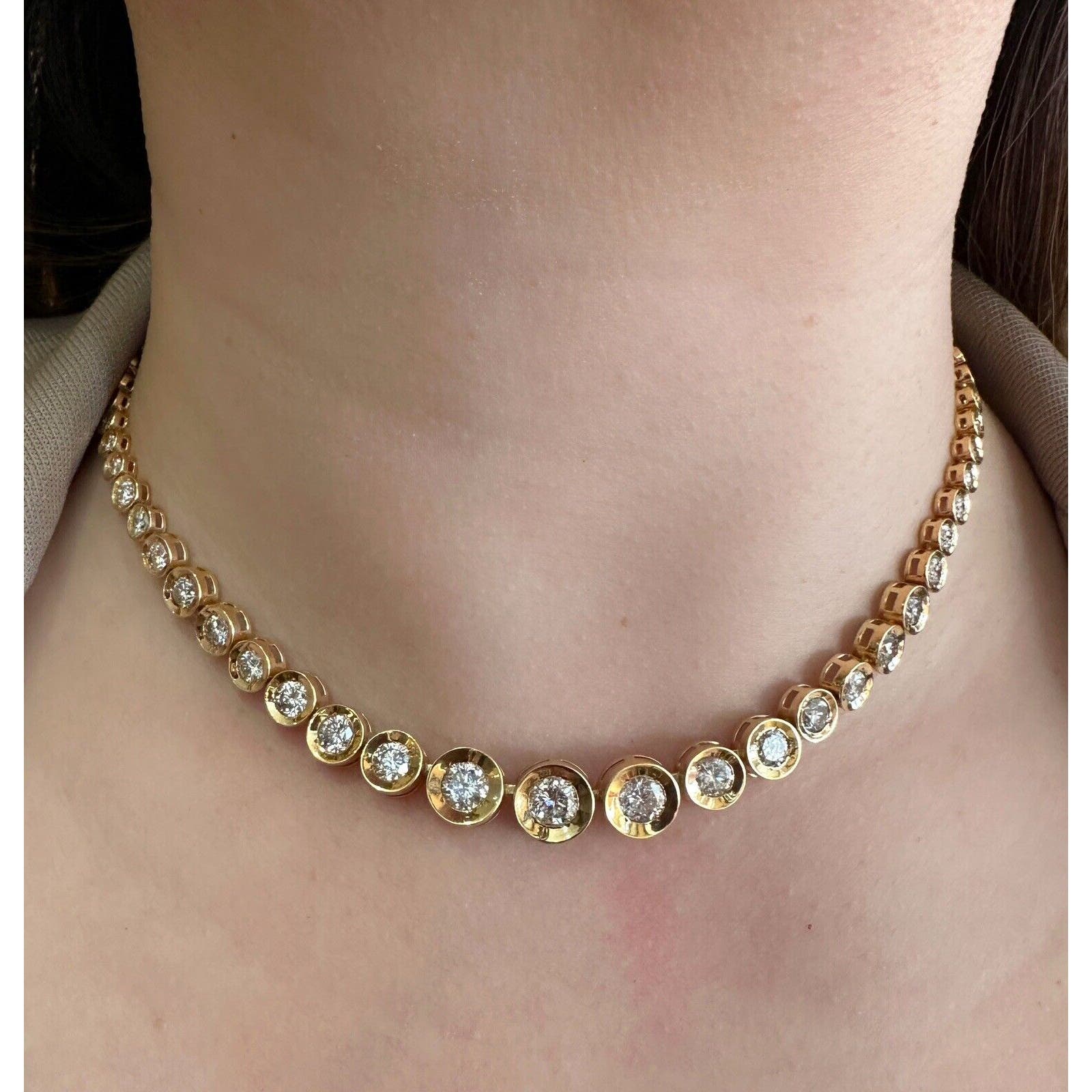 10.00 carats TW Diamond Tennis Necklace in 18k Yellow Gold 15 5/8" - HM2454ZI