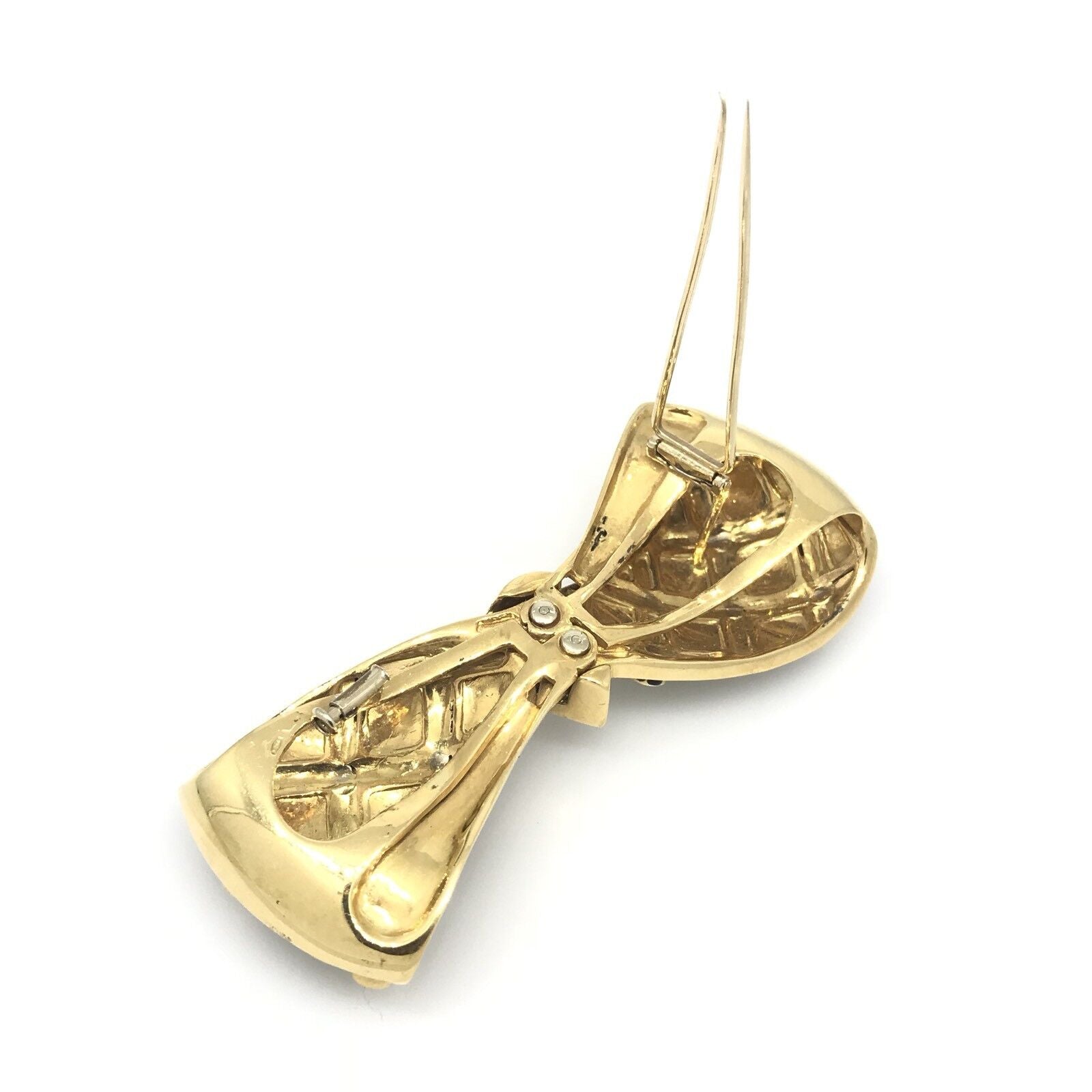 Large Black Enamel and Diamond Bow Pin / Brooch in 18k Yellow Gold