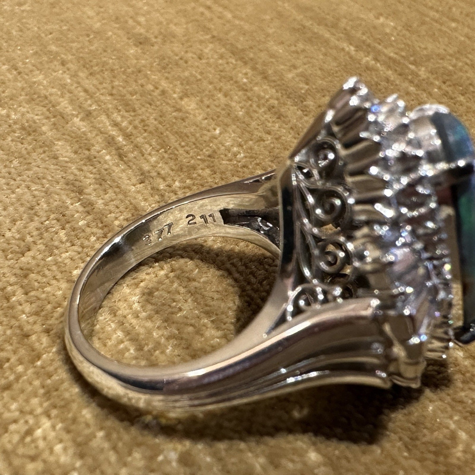 Natural Black Opal 3.77 ct and Diamond Cocktail Ring in Platinum