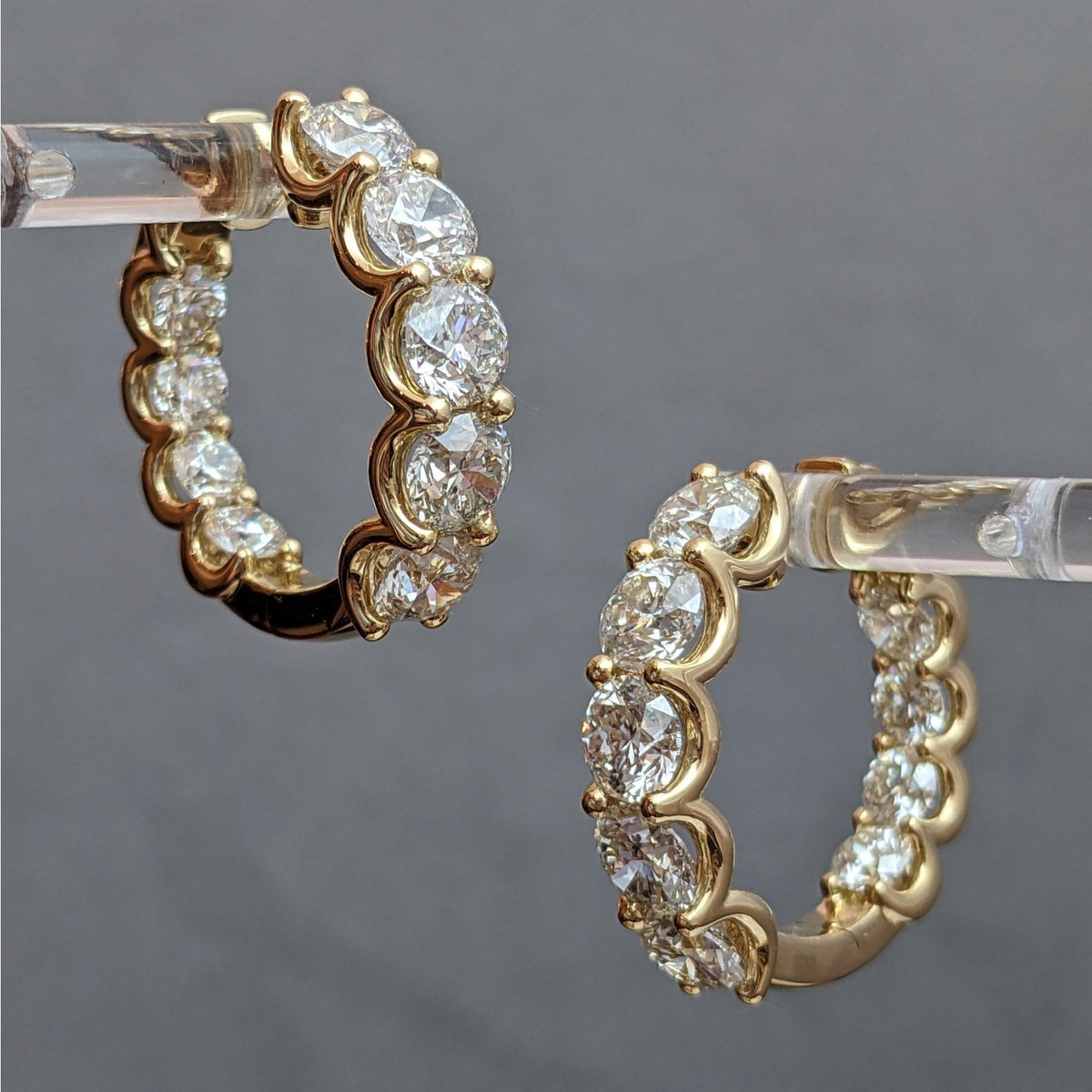 Large Round Natural Diamond Hoop Earrings 13.42 ctw in 18k Yellow Gold