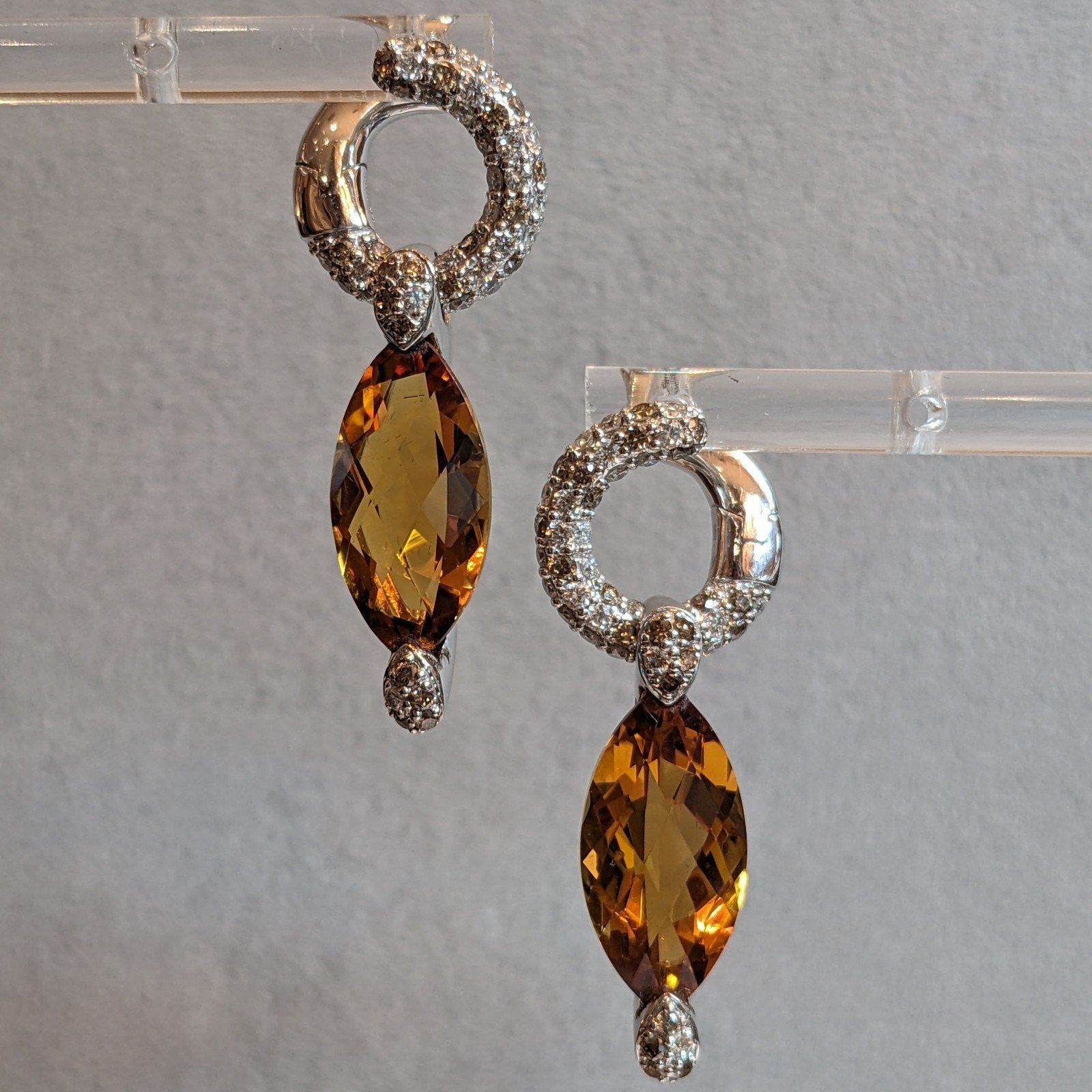 Adamas Citrine and Diamond Drop Earrings in 18k White Gold