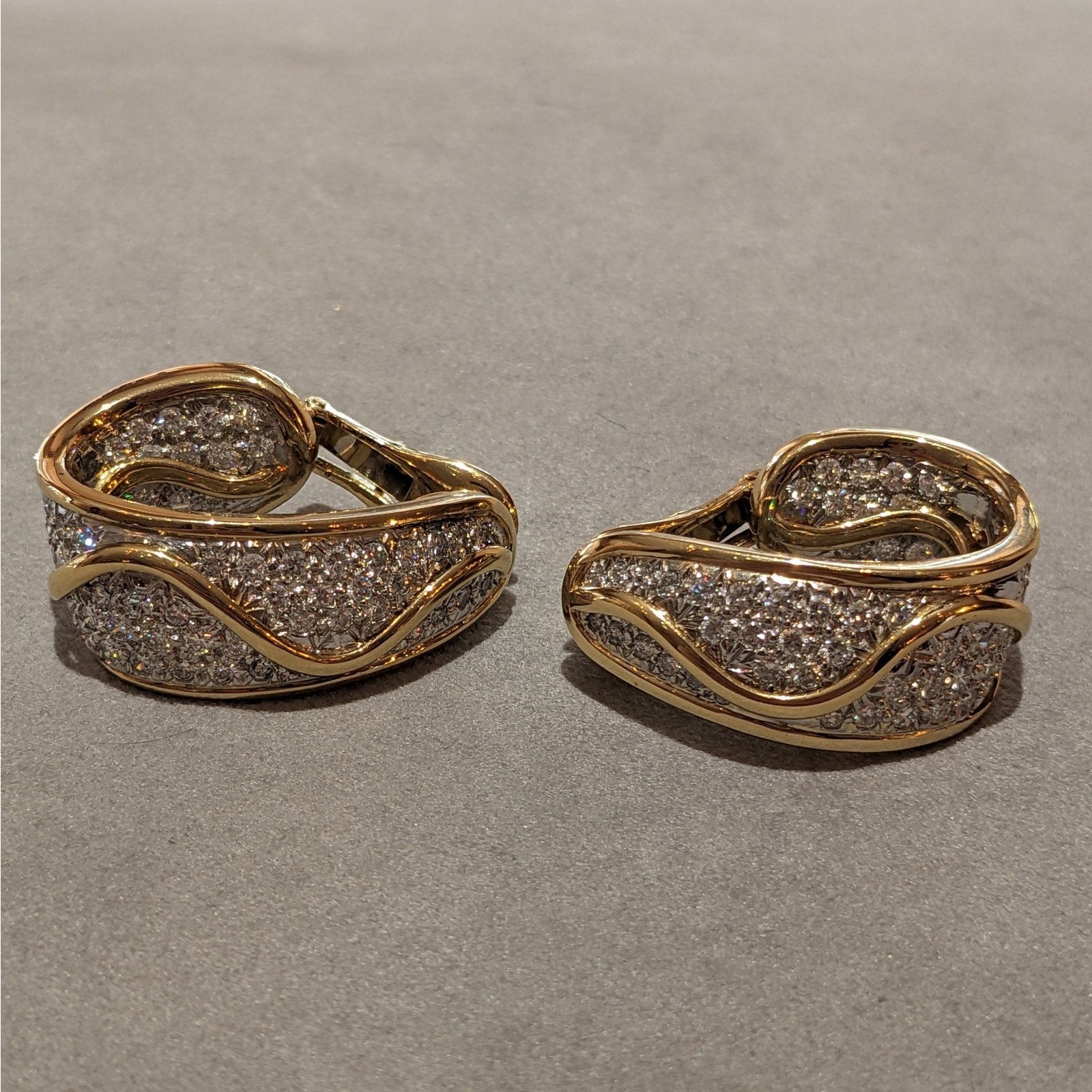 Wide Diamond Hoop Earrings in Platinum & 18k Yellow Gold