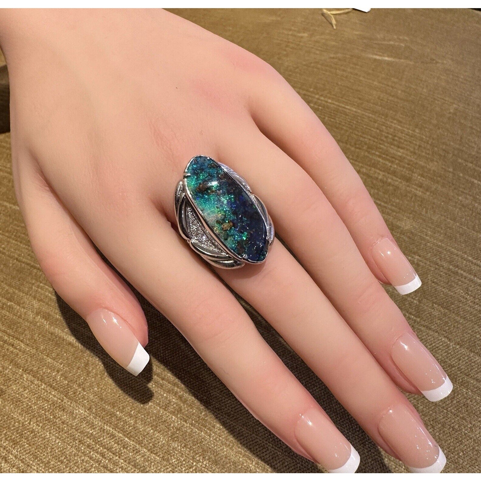 19.82 ct Boulder Opal and Diamond Ring in Platinum