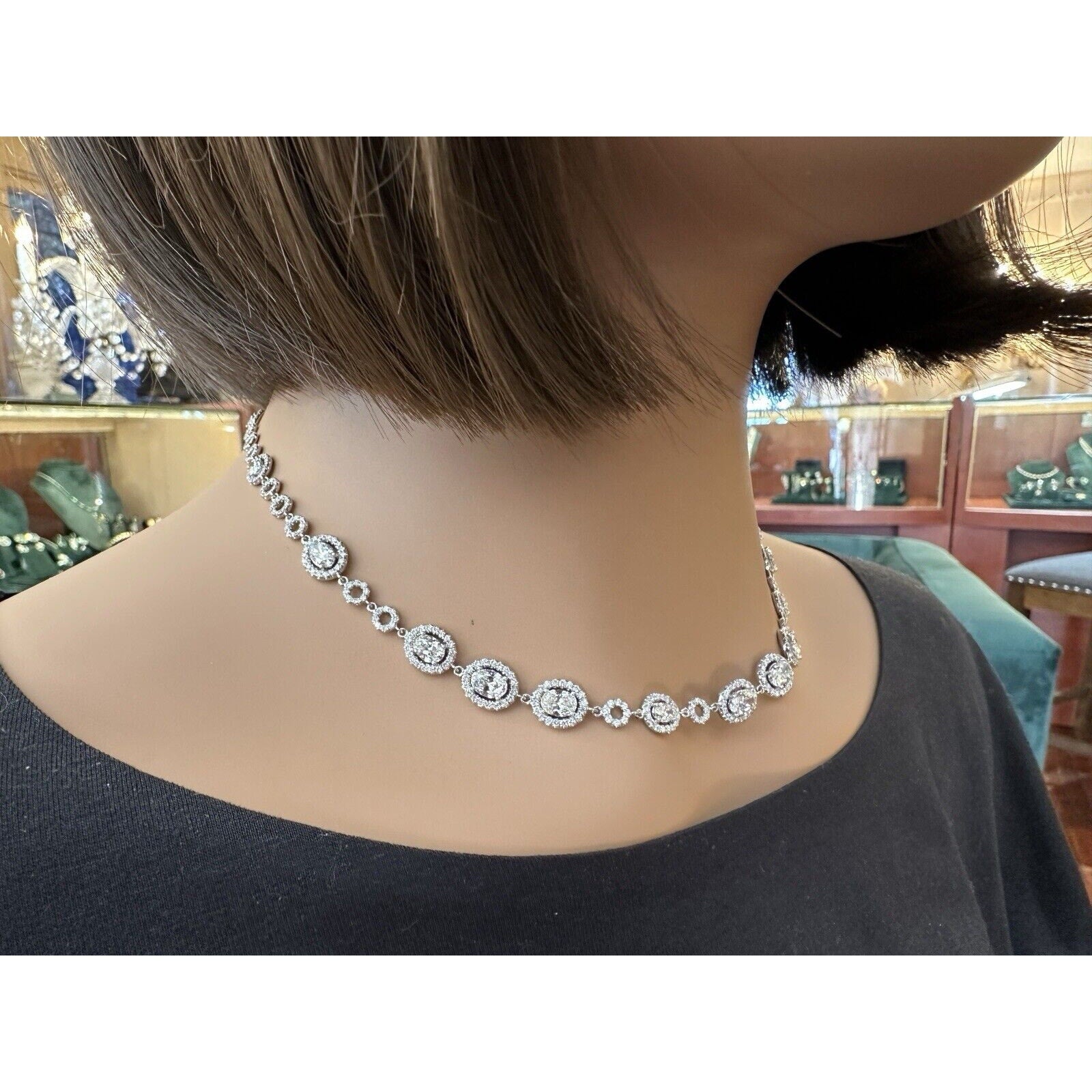 Natural Diamond Necklace 10.00 cttw Ovals and Rounds in 18k White Gold