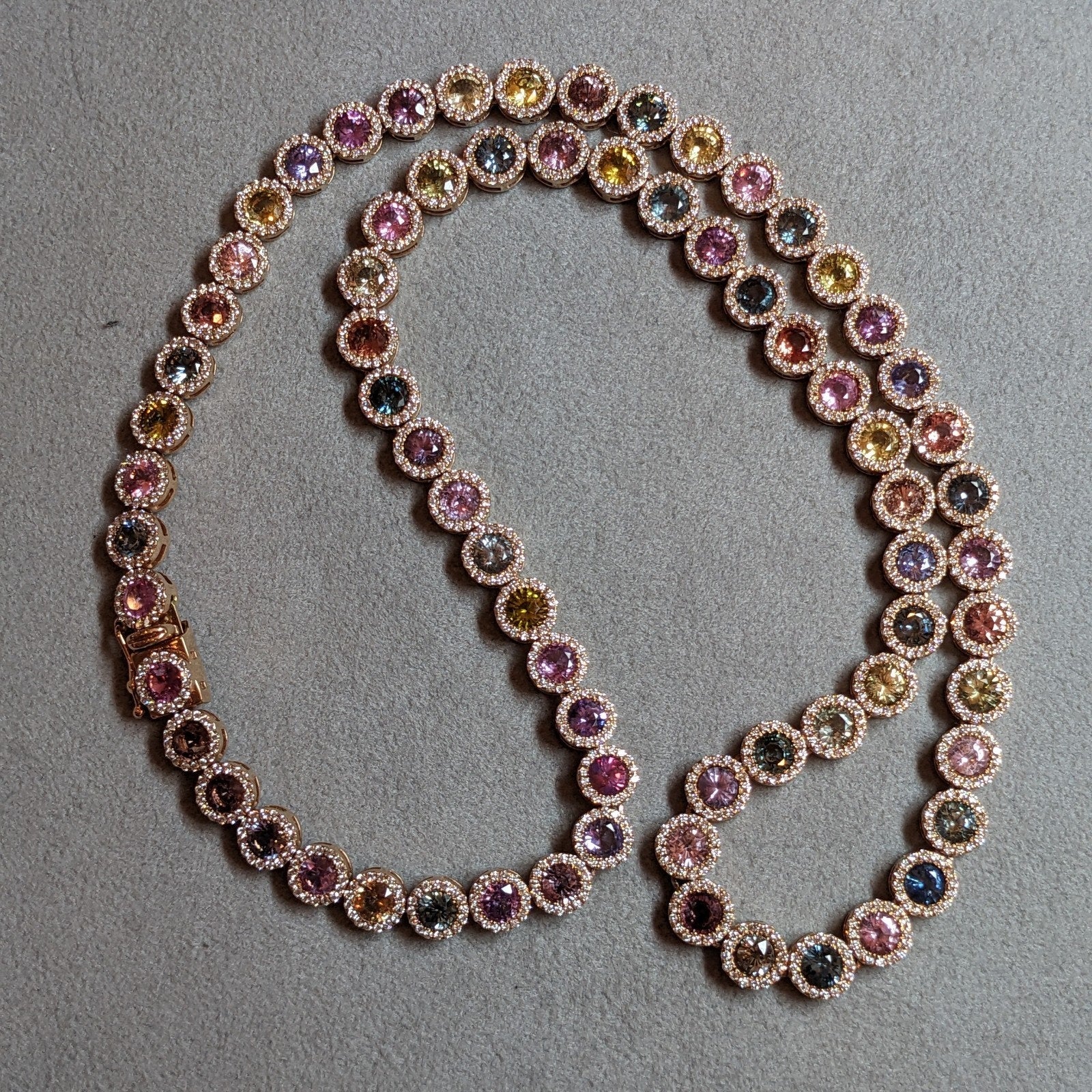 Multicolor Sapphire and Diamond Choker Necklace in 14k Rose Gold