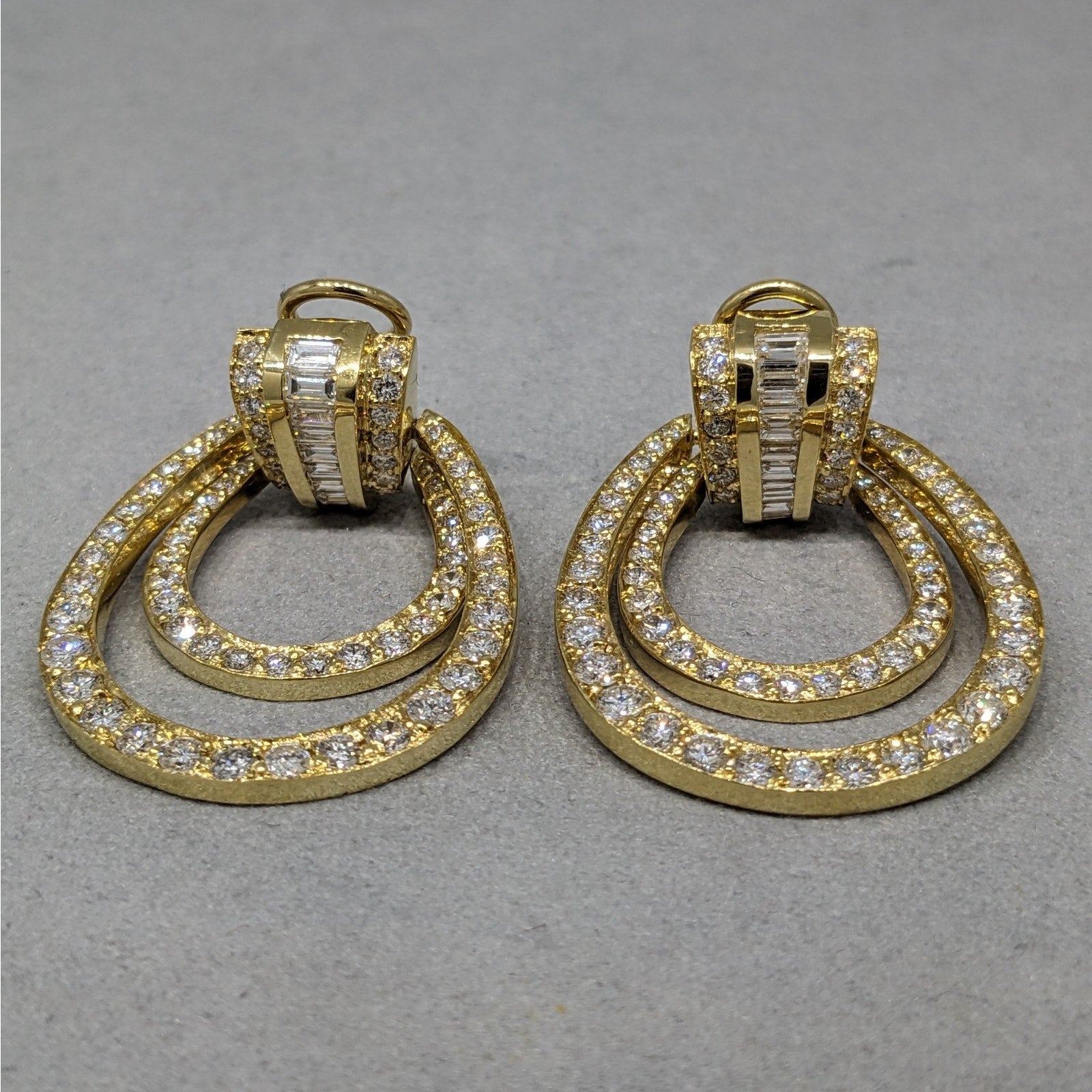 Natural Diamond Double Hoop Door-Knocker Earrings in 18k Yellow Gold