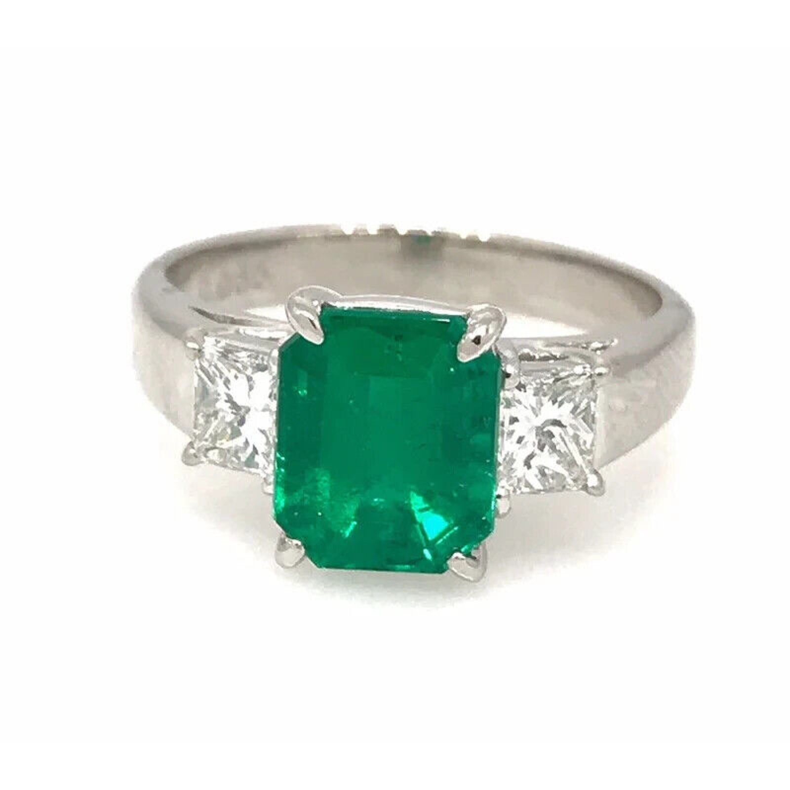 GIA Colombian Emerald and Diamond Three Stone Ring in Platinum