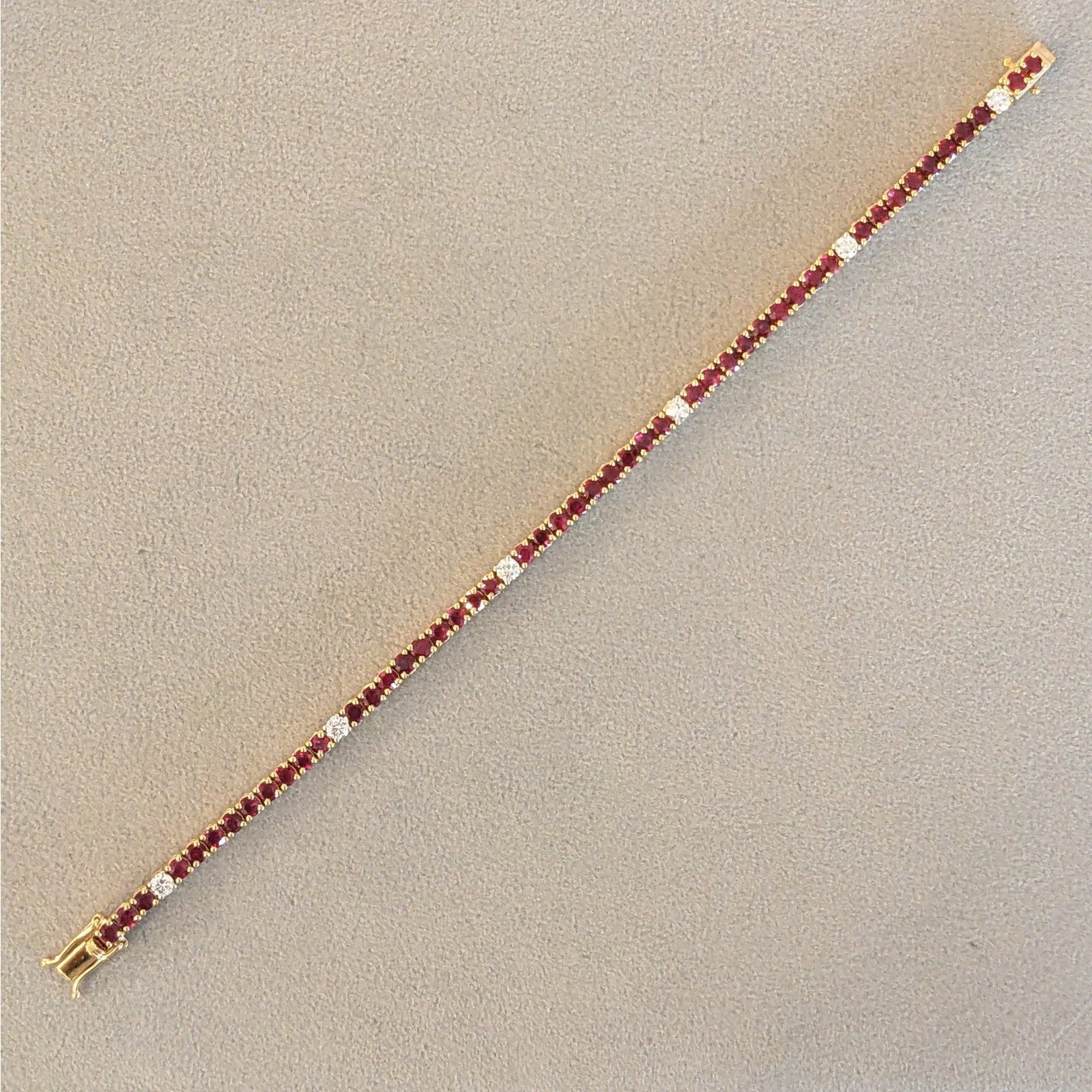 Unheated Natural Ruby & Diamond Tennis Line Bracelet in 18k Yellow Gold