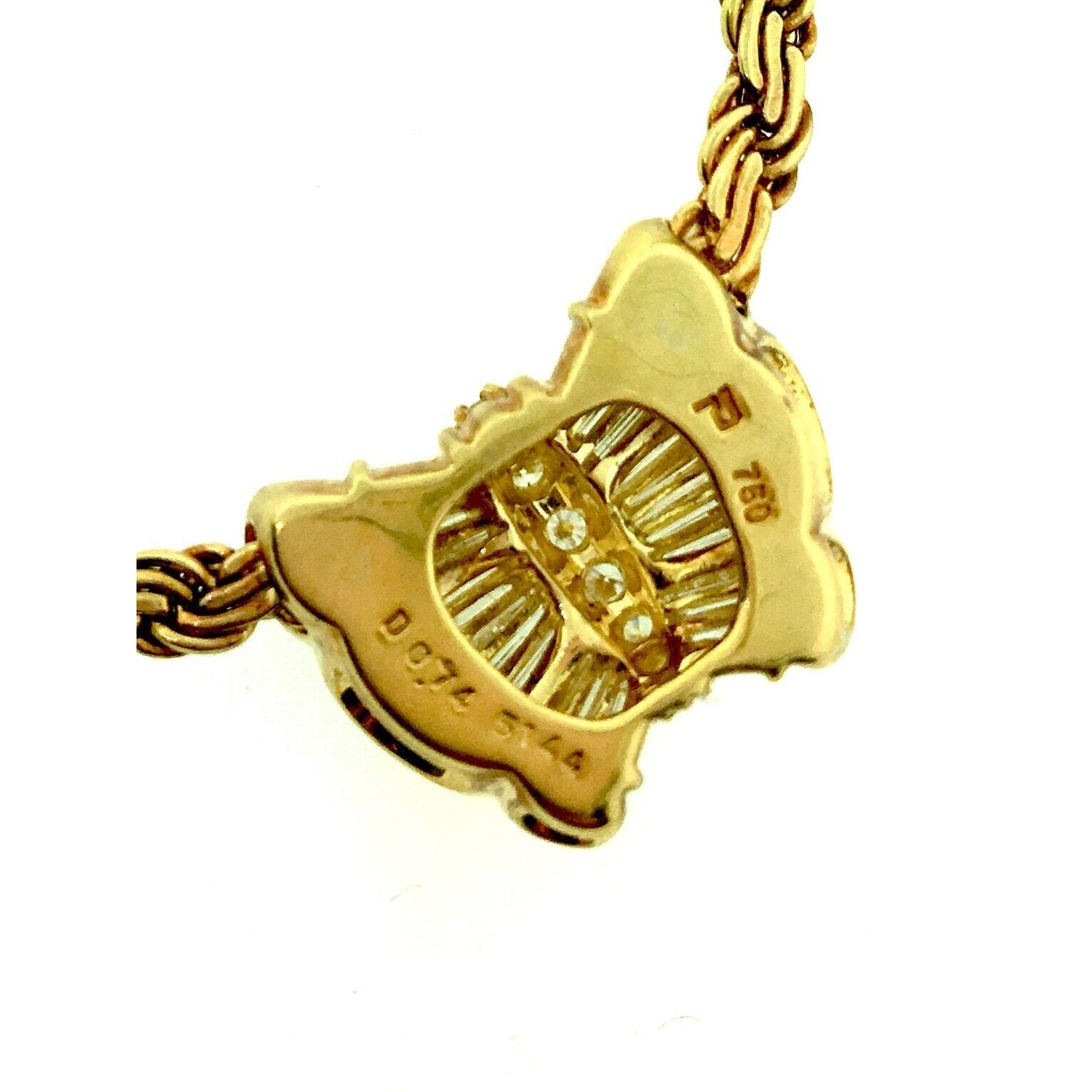 Diamond Pendant Necklace with Baguettes, 17 inches in 18k Yellow Gold