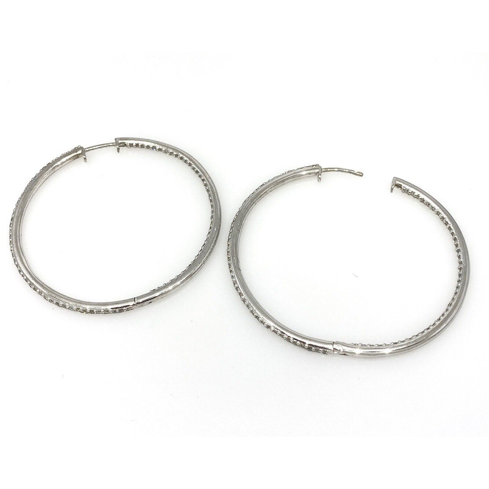 2.46 ct Inside Out Round Diamond Large Hoop Earrings in 14k White Gold