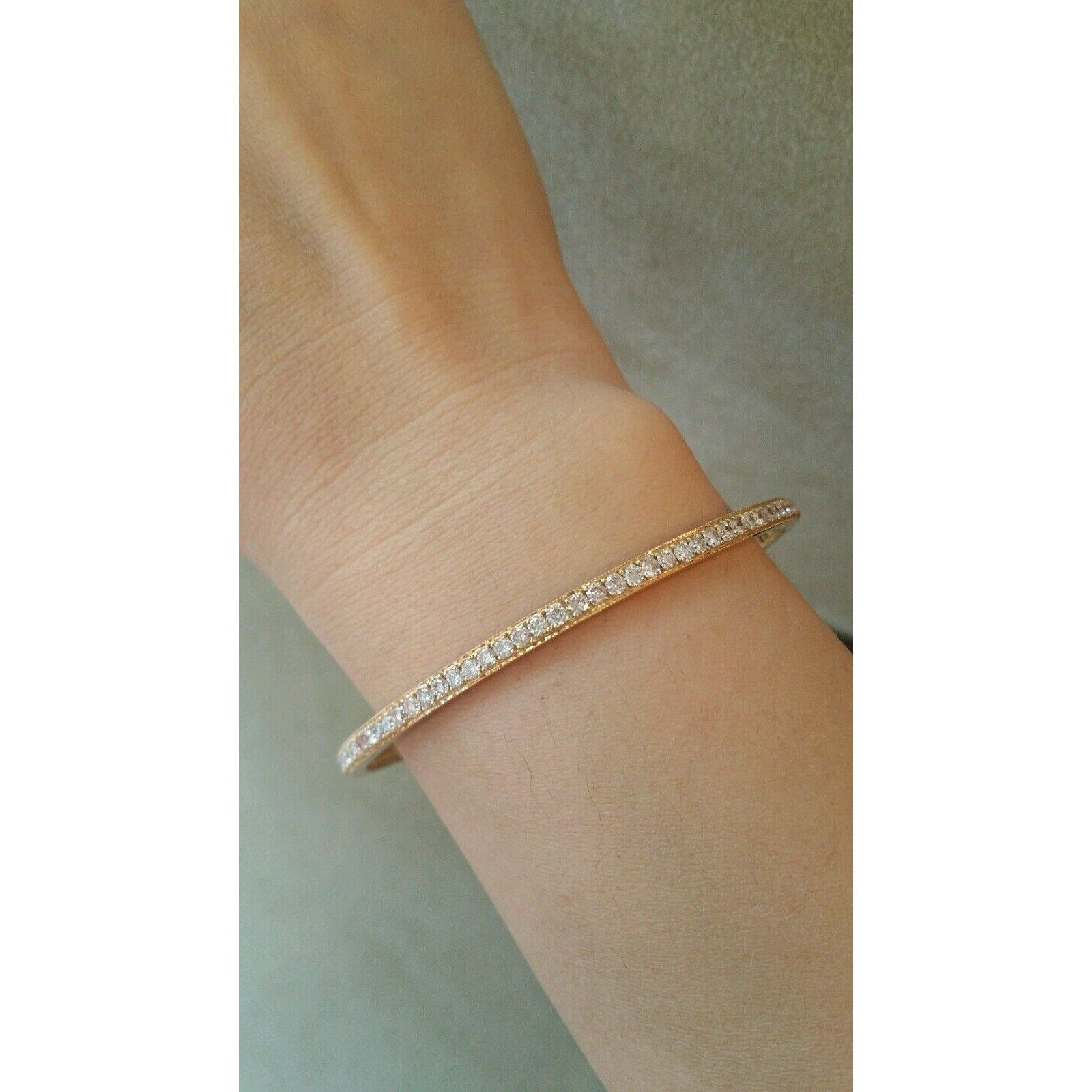 4.80 cts Single Row Diamond Bangle Bracelet in 18k Rose Gold