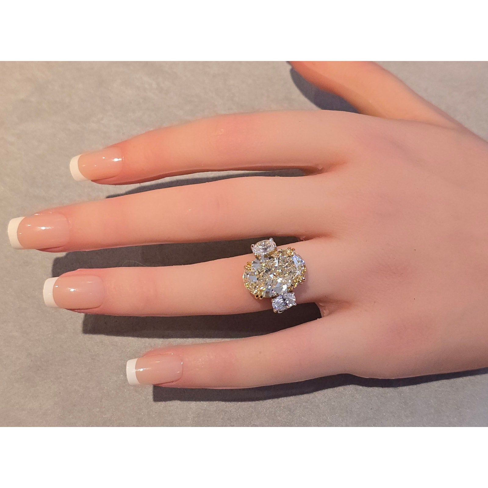 GIA 11.38ct Oval Fancy Light Yellow Diamond 3-Stone Ring in Platinum/ 18K- CF