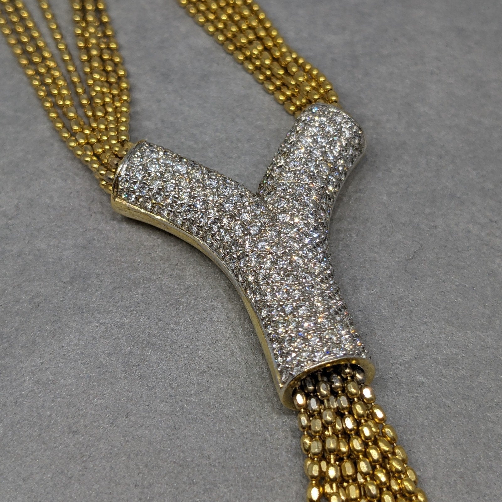 Multistrand Pave Diamond Y Drop Tassel Necklace in 18k Yellow Gold