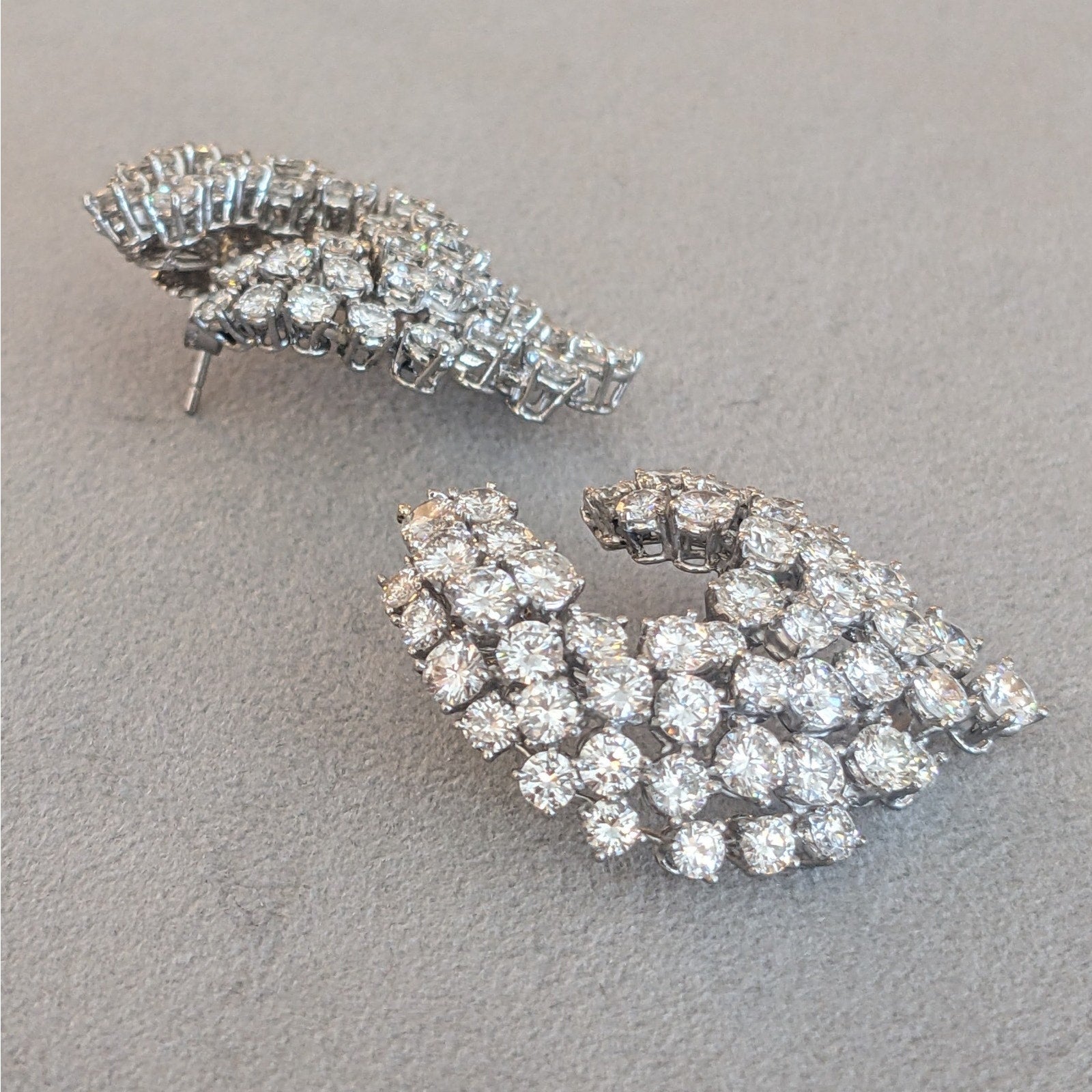 Vintage French Round Diamond Swirl Earrings 15.00 cttw in Platinum