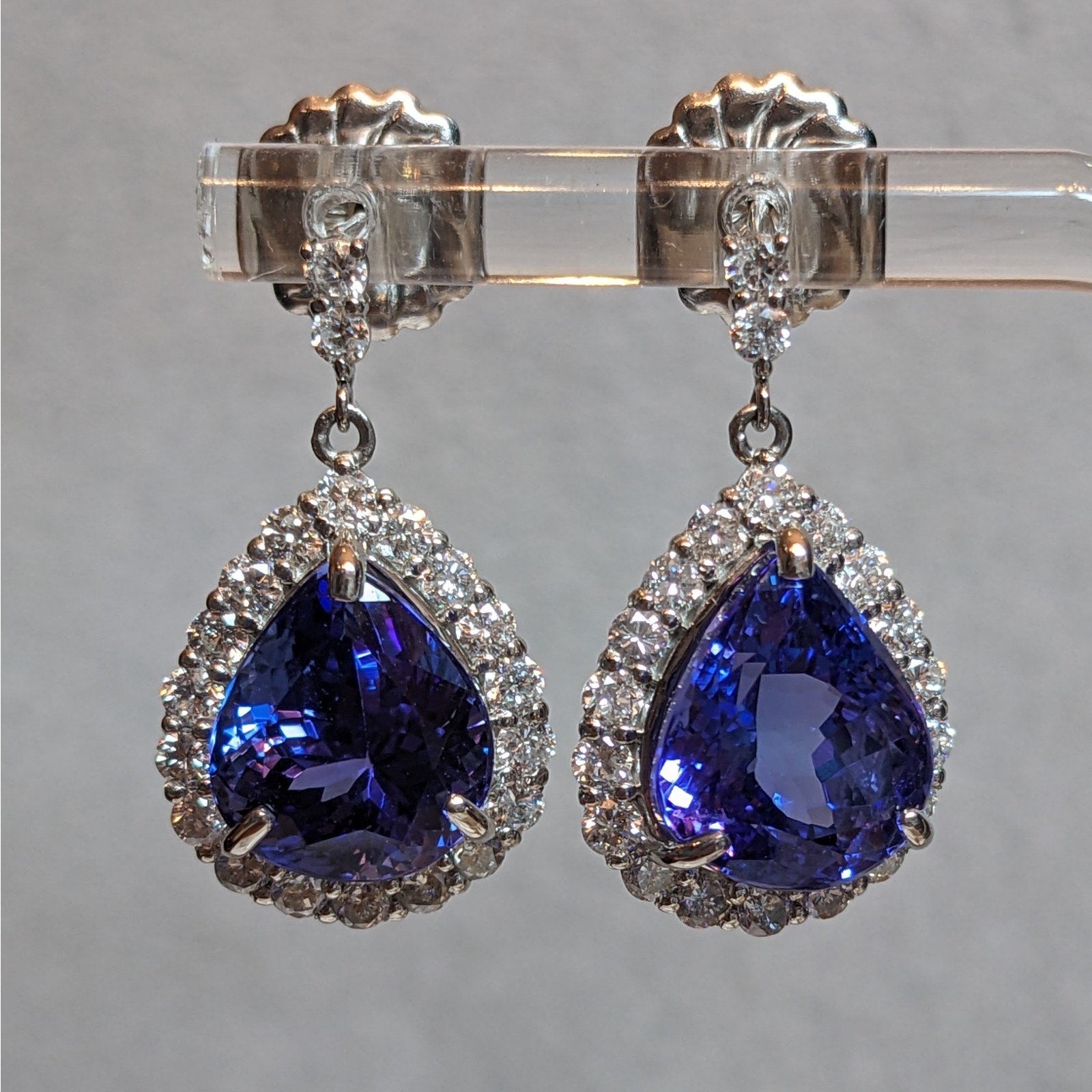 Tanzanite and Diamond Drop Dangle Earrings in Platinum & 14k White Gold