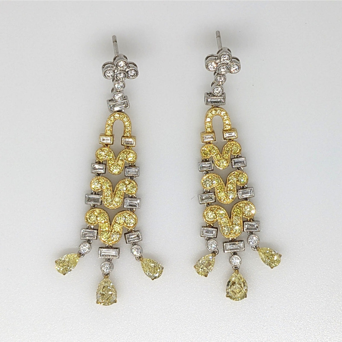 Natural Yellow & White Diamond Chandelier Drop Earrings in 18k Gold
