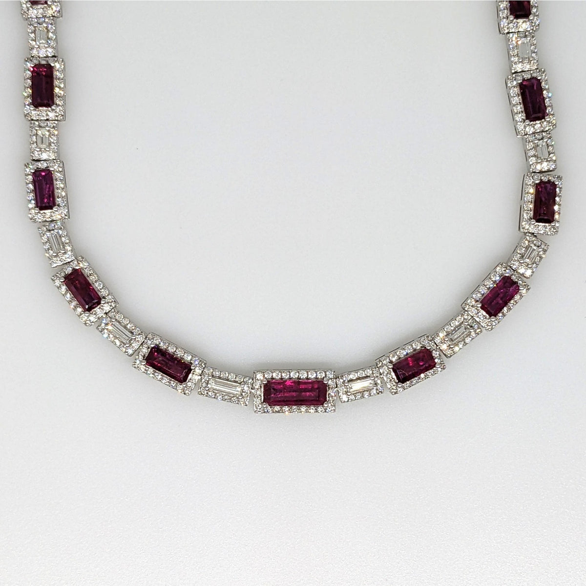 GIA Certified Unheated Ruby & Diamond Necklace in 18k White Gold