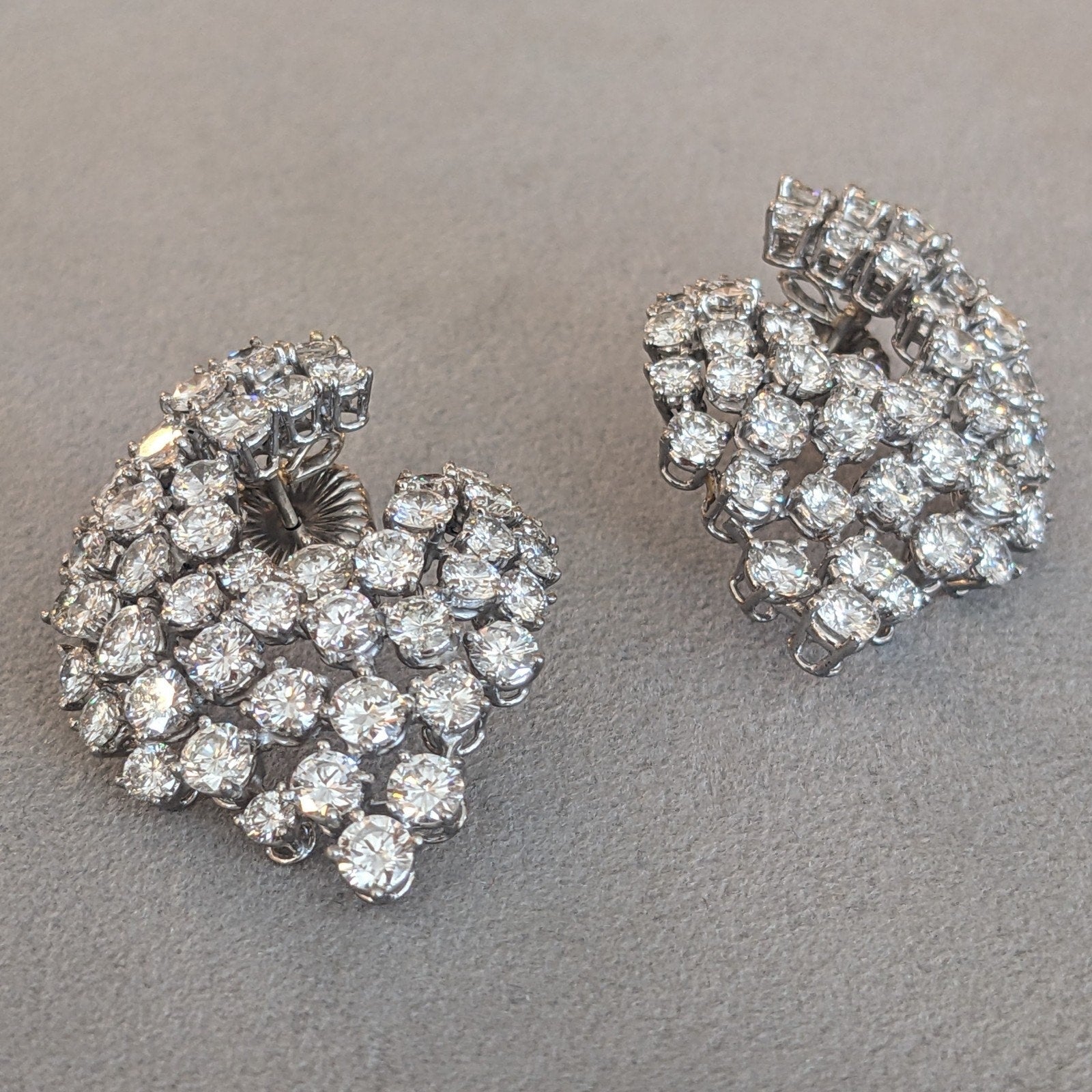 Vintage French Round Diamond Swirl Earrings 15.00 cttw in Platinum