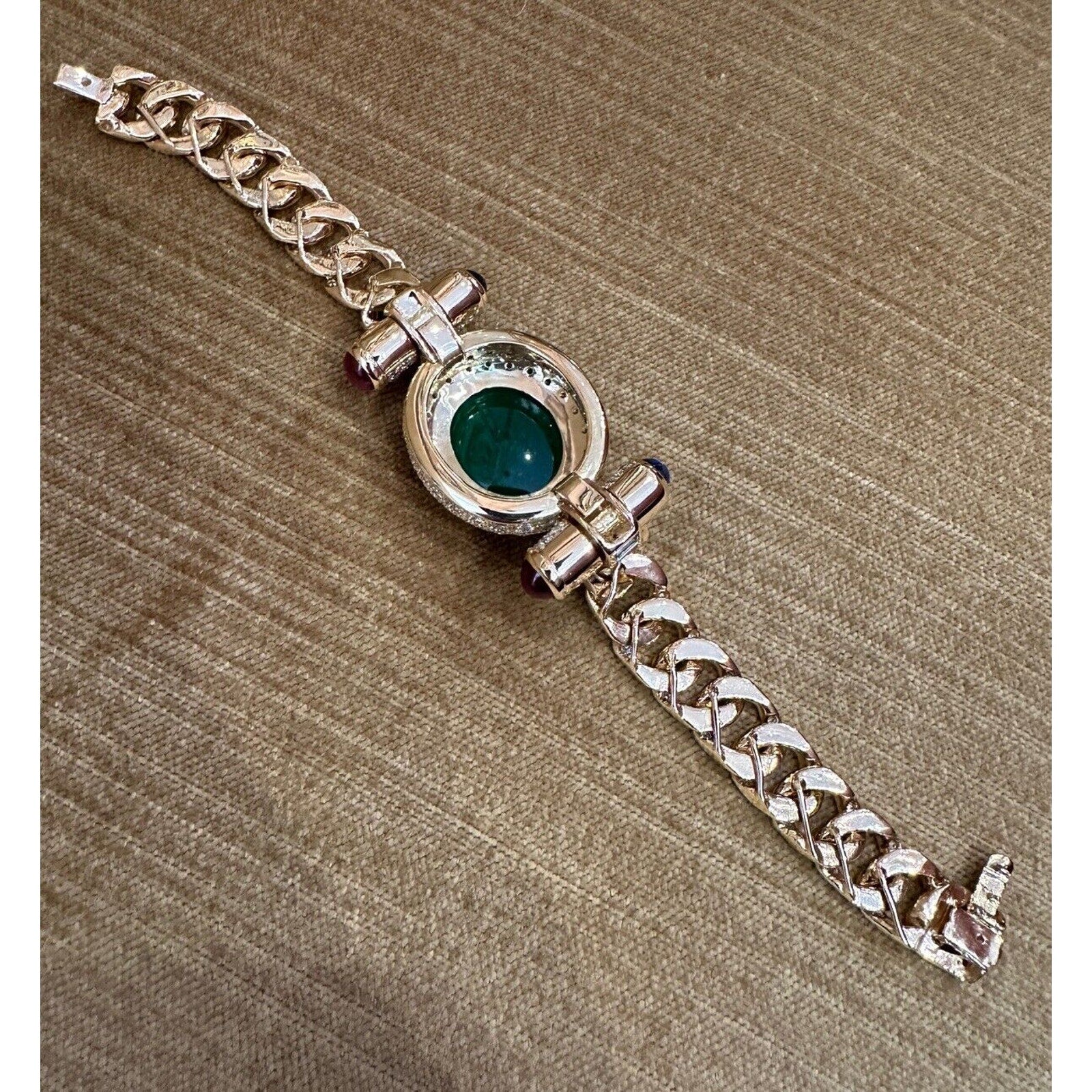 GIA 15.71 carat Jade and Diamond Curb Link Bracelet in 18k Yellow Gold
