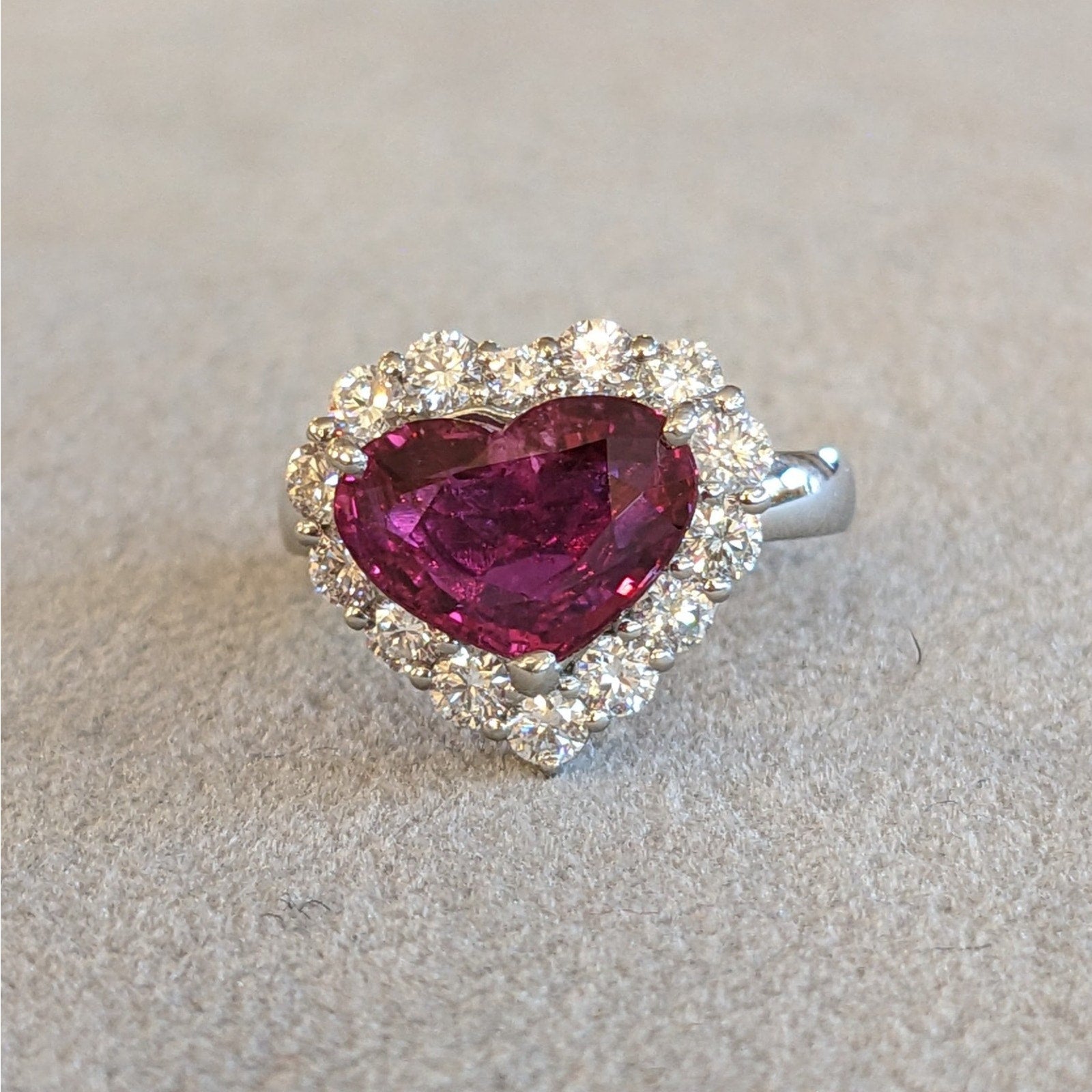 GIA Mozambique Unheated Heart Shaped Ruby and Diamond Ring in Platinum