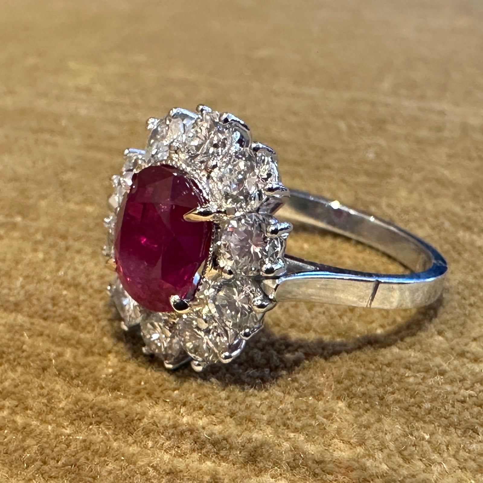 AGL Certified Unheated Cushion Ruby Ring with Diamonds in Platinum - HM2591