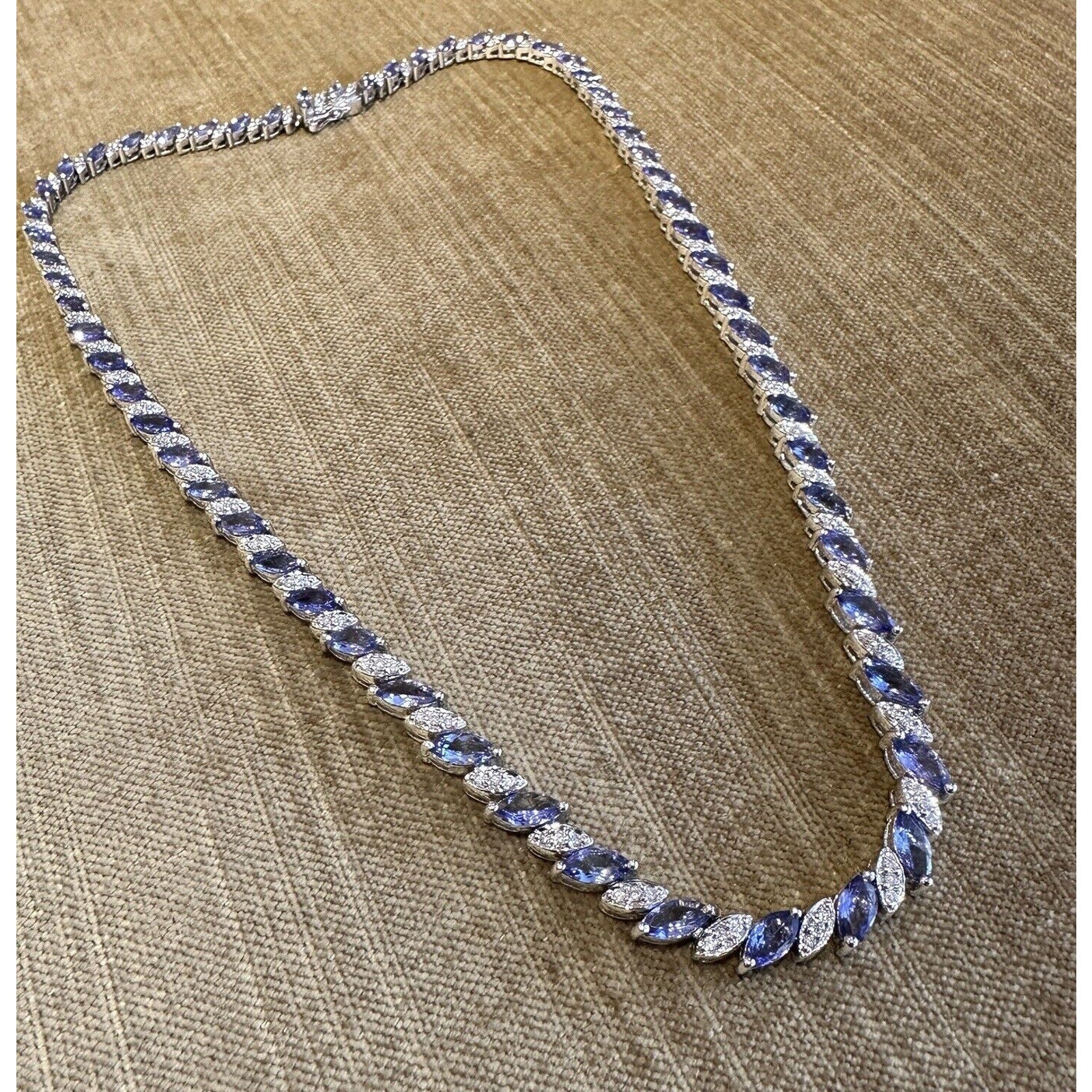 Marquise Tanzanite and Round Diamond Necklace in 18k White Gold
