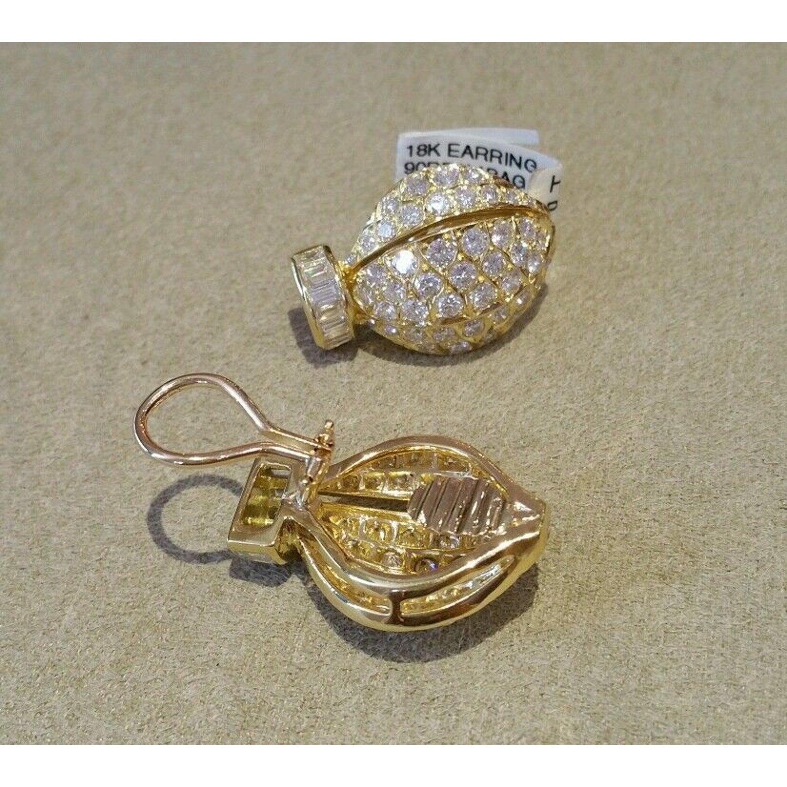 8.00 carat Pave Diamond Earrings with Rounds/Baguettes in 18k Yellow Gold