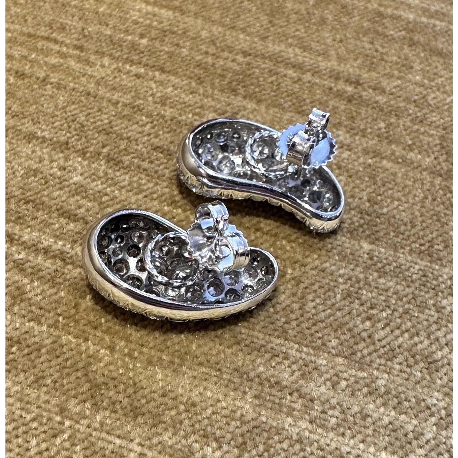 Natural Diamond Pave Teardrop Bean Earrings in Platinum & 18k White Gold