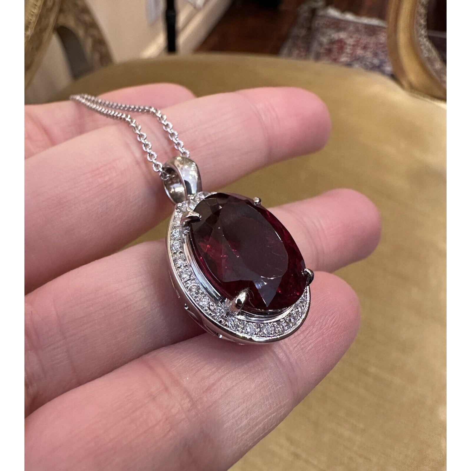 GIA Oval Rubellite Tourmaline 12.18 ct Pendant with Diamonds in Platinum-HM2367B