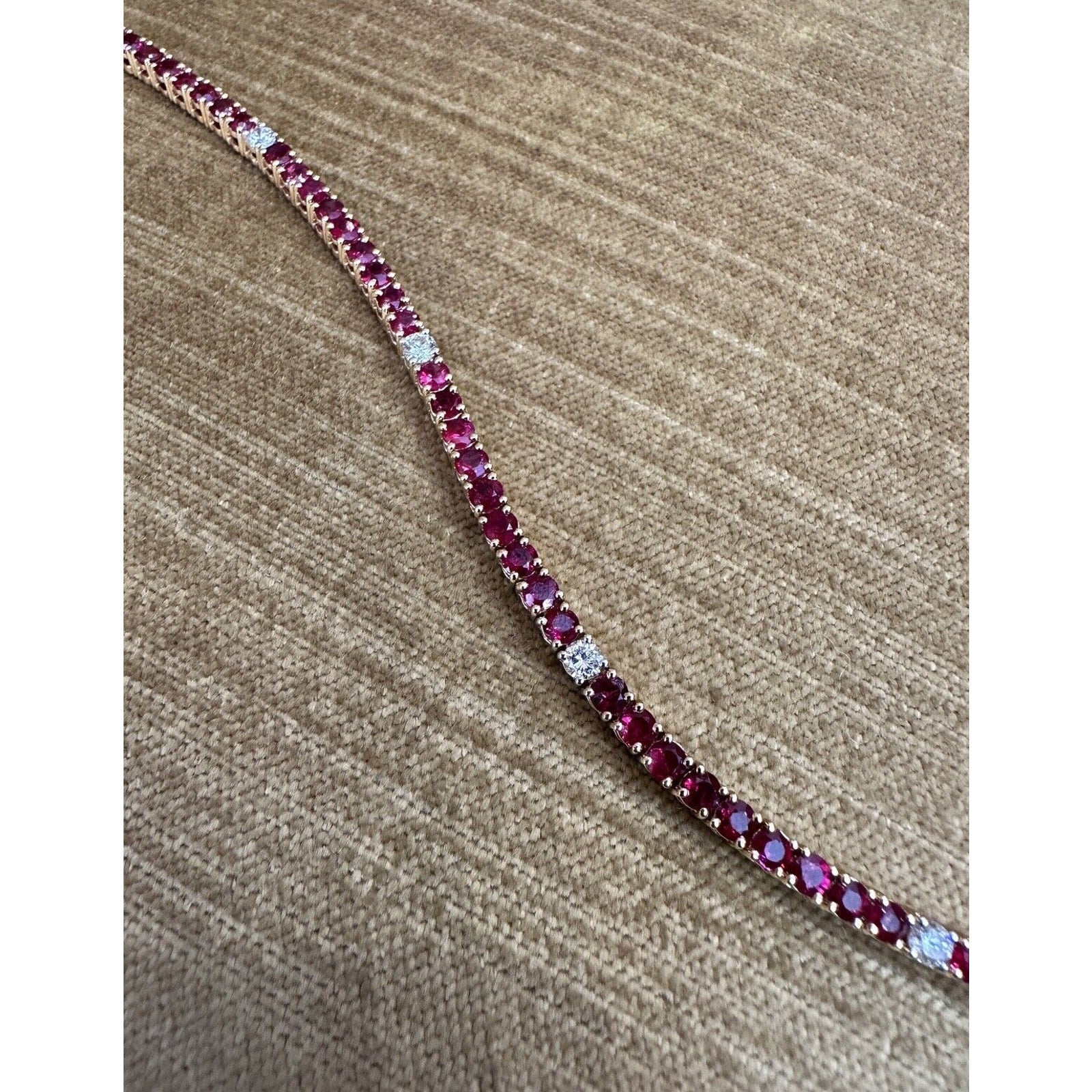 Unheated Ruby and Diamond Line Tennis Bracelet in 18k Yellow Gold