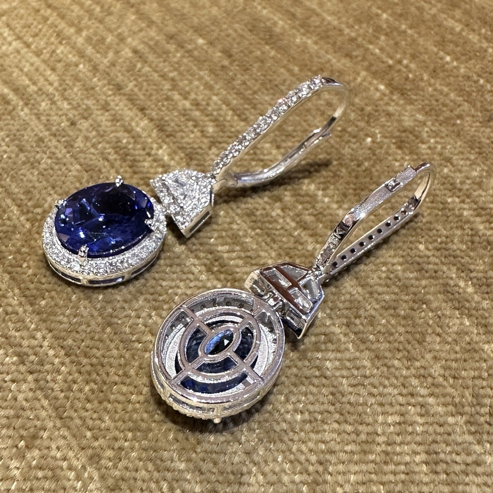 Oval Tanzanite & Diamond Drop Earrings in 18k White Gold