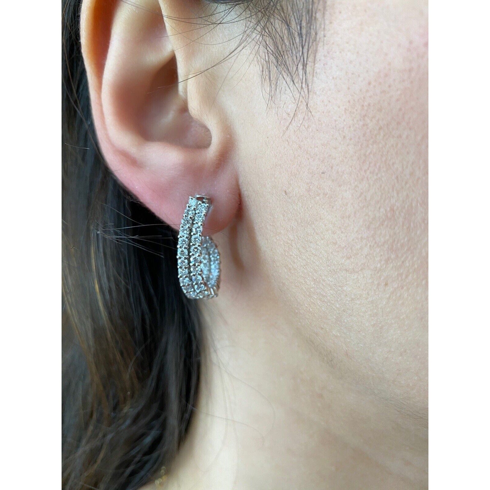 Double Row Diamond Hoop Earrings 3.00 cttw in Platinum/18k--HM1913A3