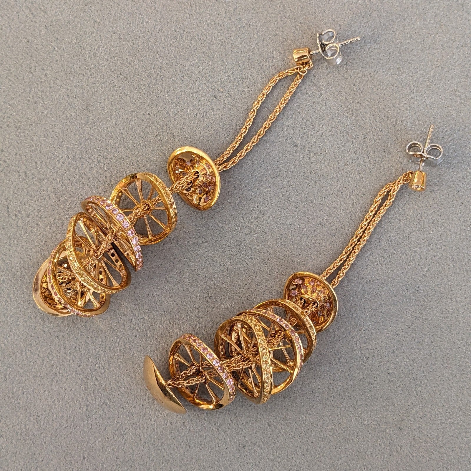iO Si Italy Pink and Yellow Sapphire Bauble Earrings in 18k Gold