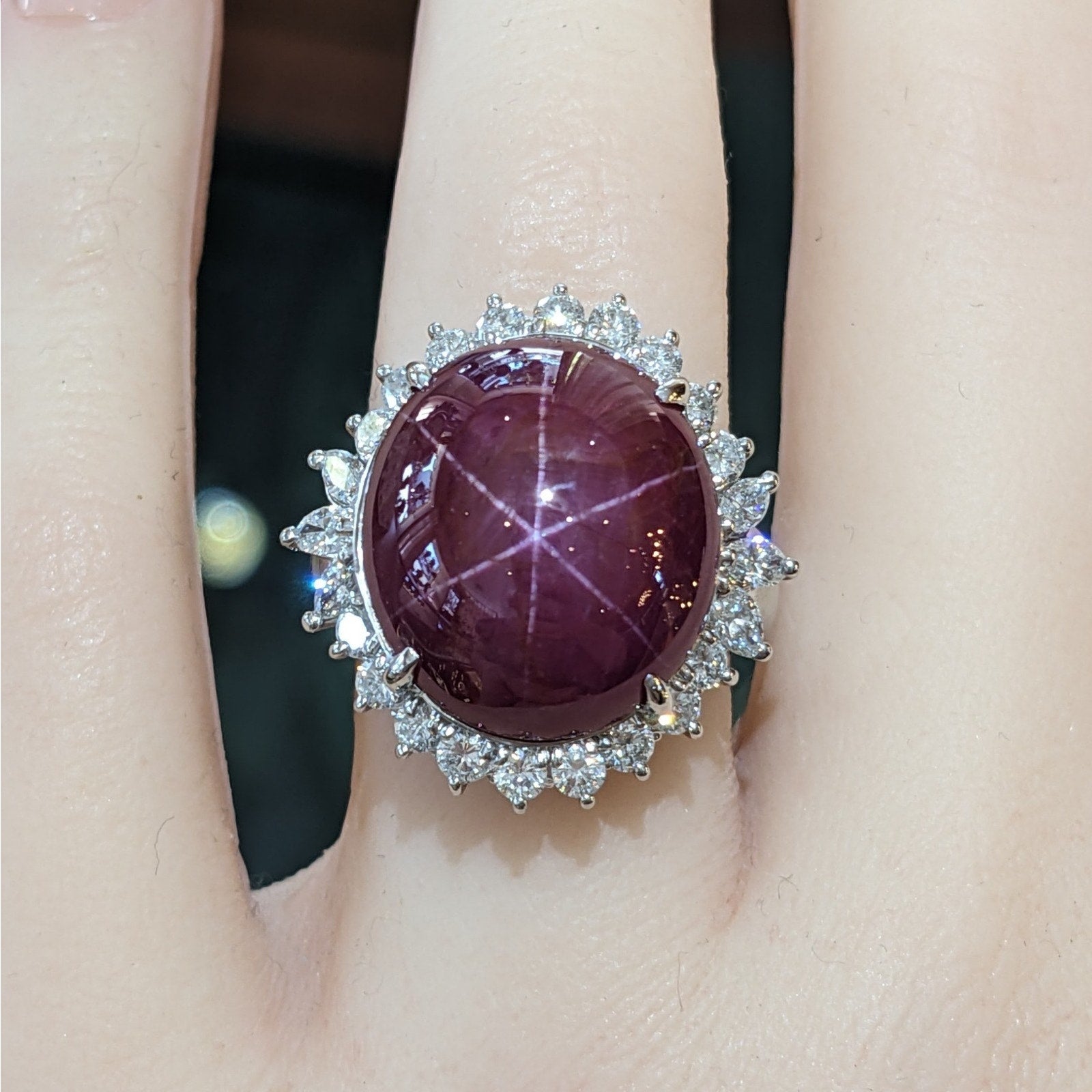 19.91 ct Burma Untreated Star Ruby and Diamond Ring in Platinum