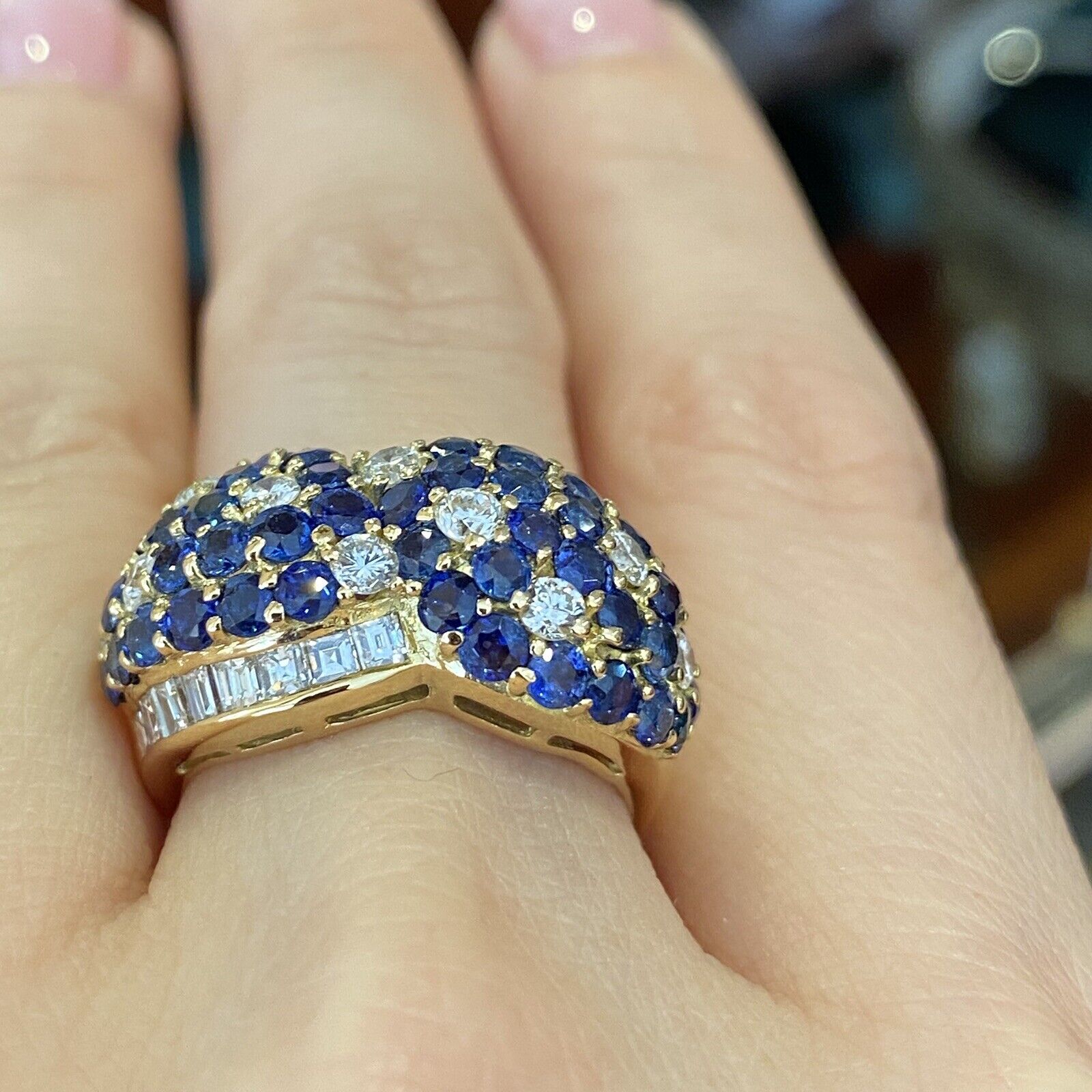 Sapphire and Diamond Wide Band Ring in 18k Yellow Gold