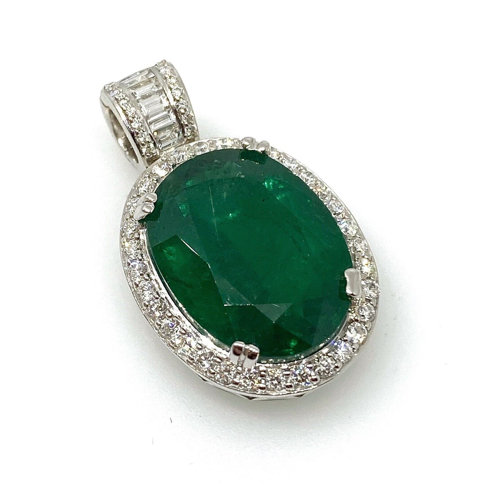 GIA Certified 11.76 ct Oval Emerald & Diamond Pendant in 18k White Gold-HM2316R5