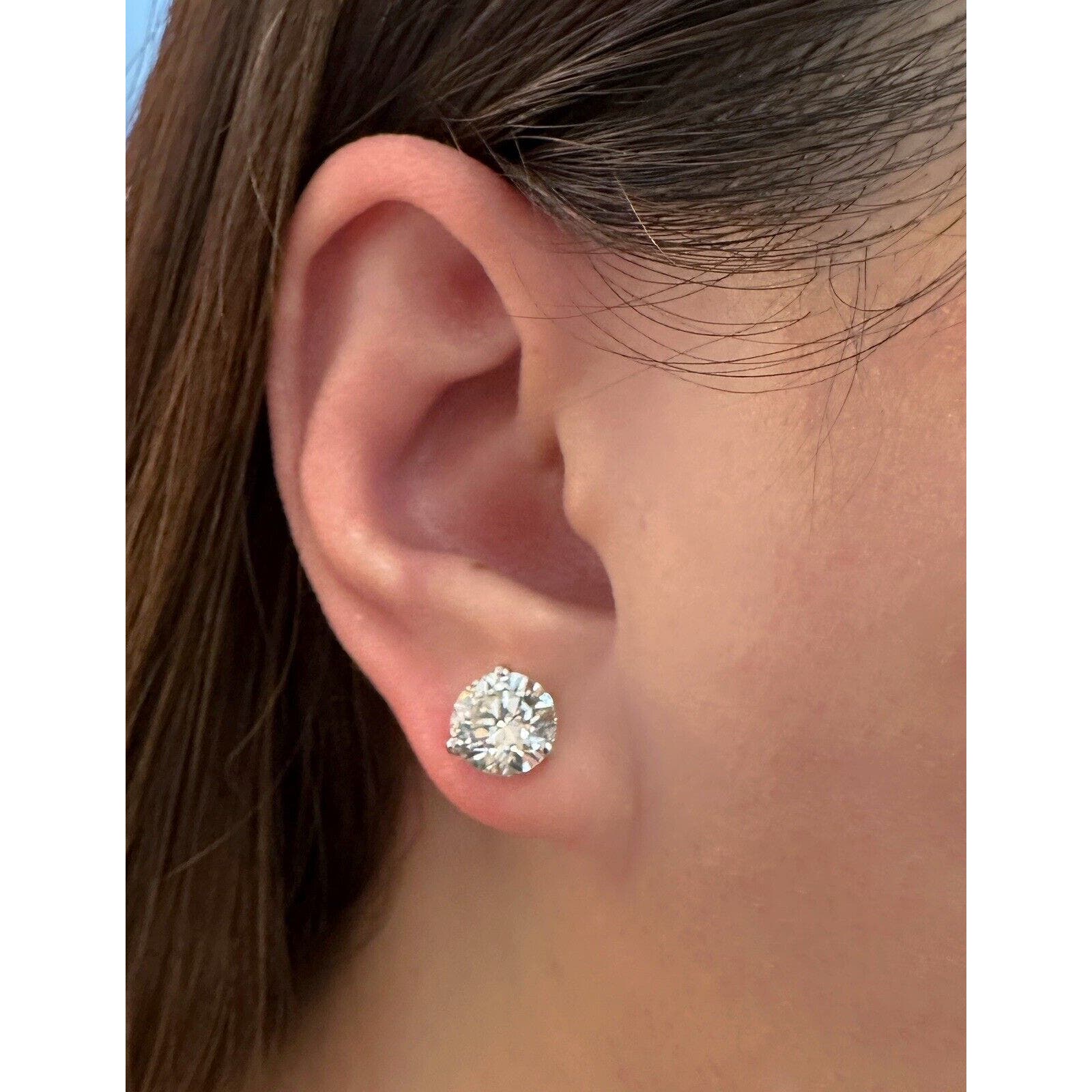 Round Diamond Stud Earrings GIA Certified 4.14 Cts in 18k White Gold - HM2513AI