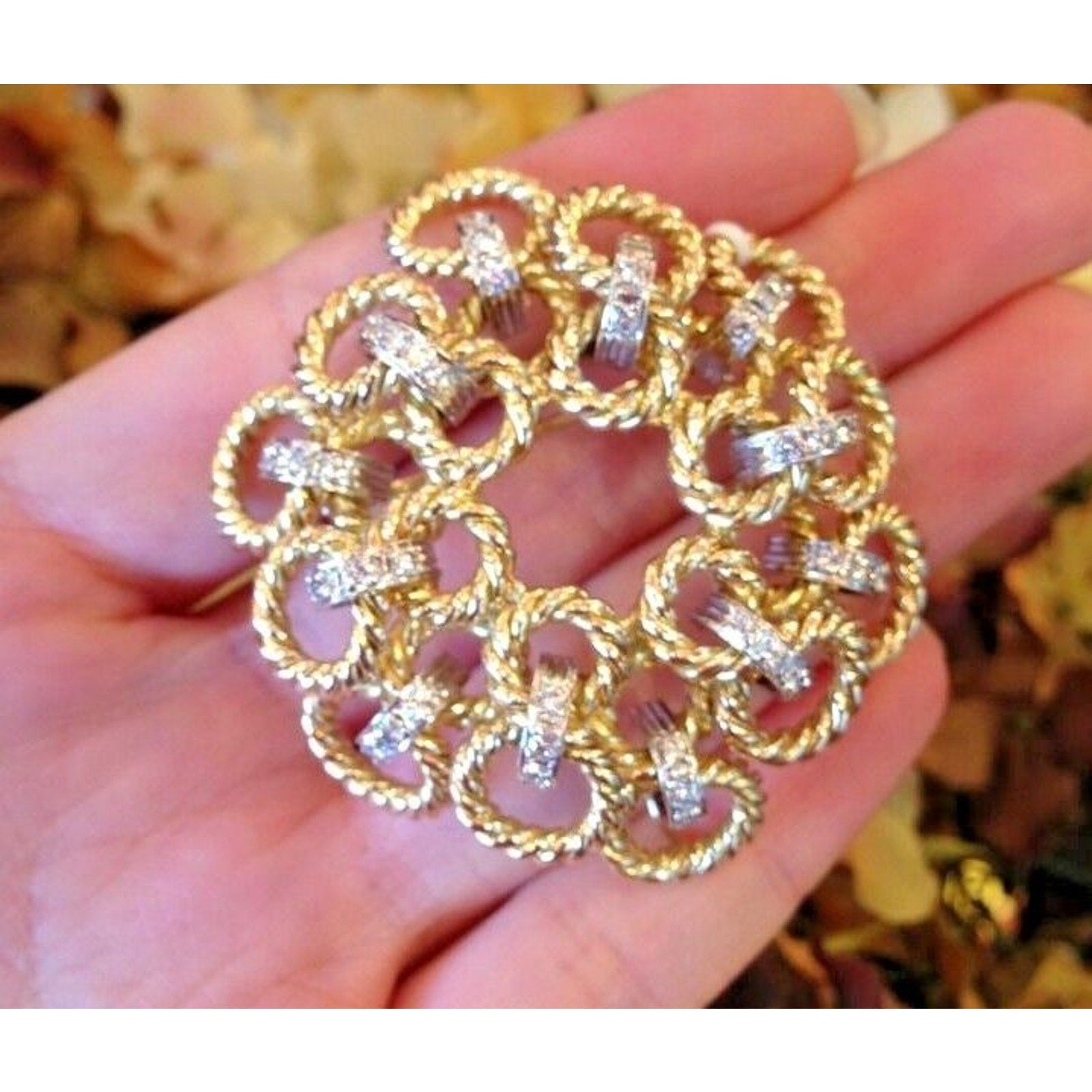Diamond and Twisted Rope Circular Pin/Pendant in 14K Gold