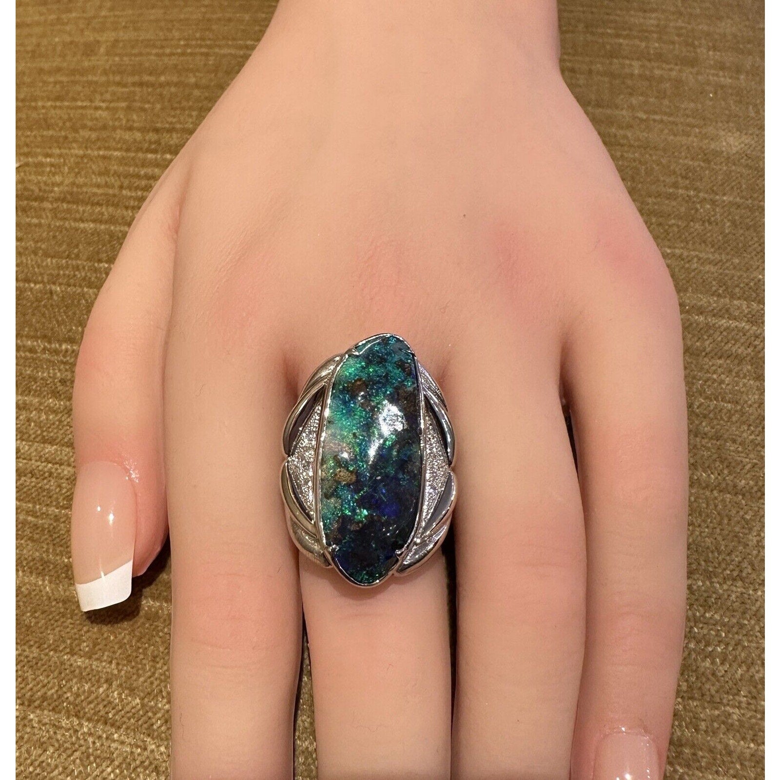 19.82 ct Boulder Opal and Diamond Ring in Platinum