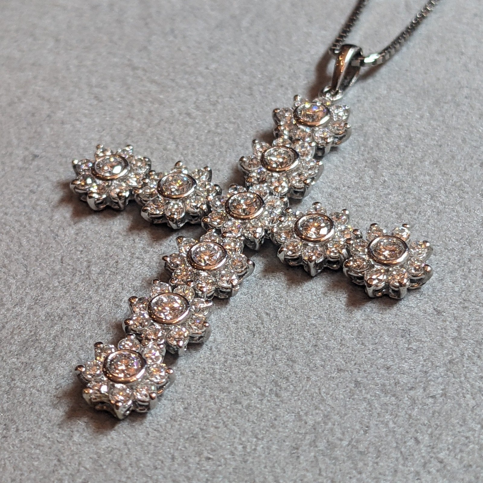 Natural Diamond Cross Pendant Necklace in 18k White Gold & Platinum