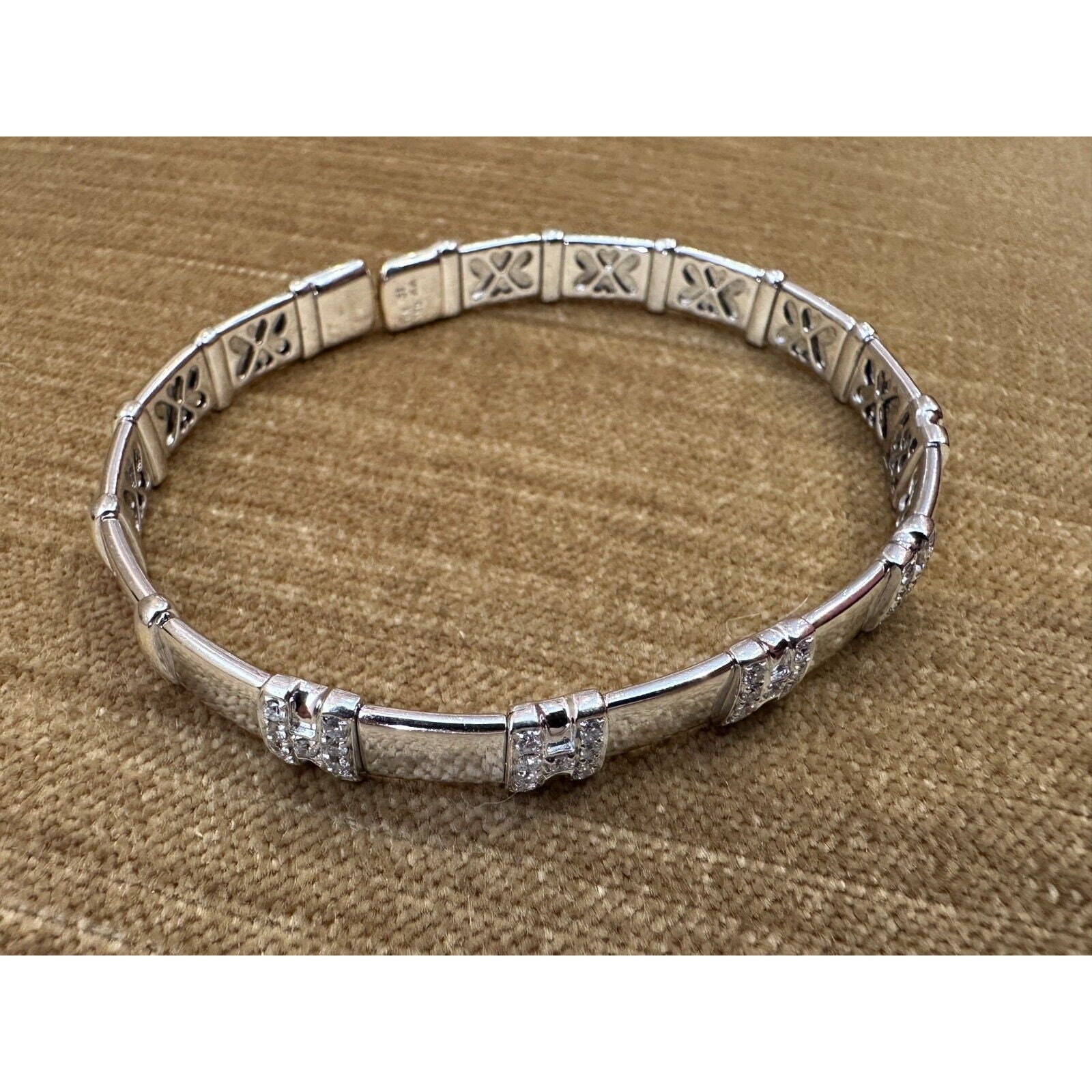 "H" Design Diamond Flexible Cuff Bracelet in 18k White Gold
