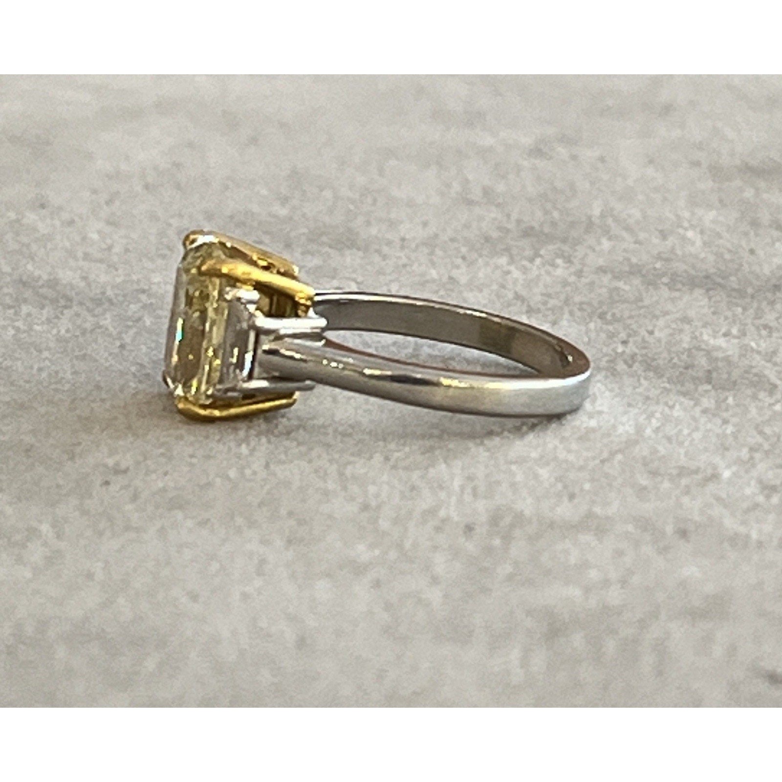 GIA 3.01 ct Fancy Light Yellow Cushion Diamond Ring in Platinum & 18k Yellow Gold