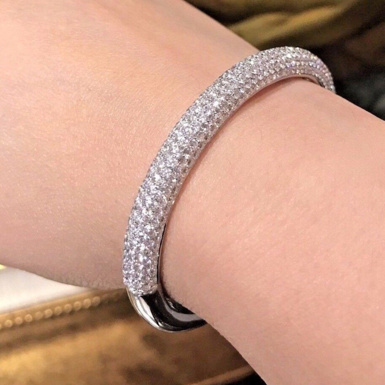 Diamond Pave Bangle Bracelet 8.28 carats in 18k White Gold