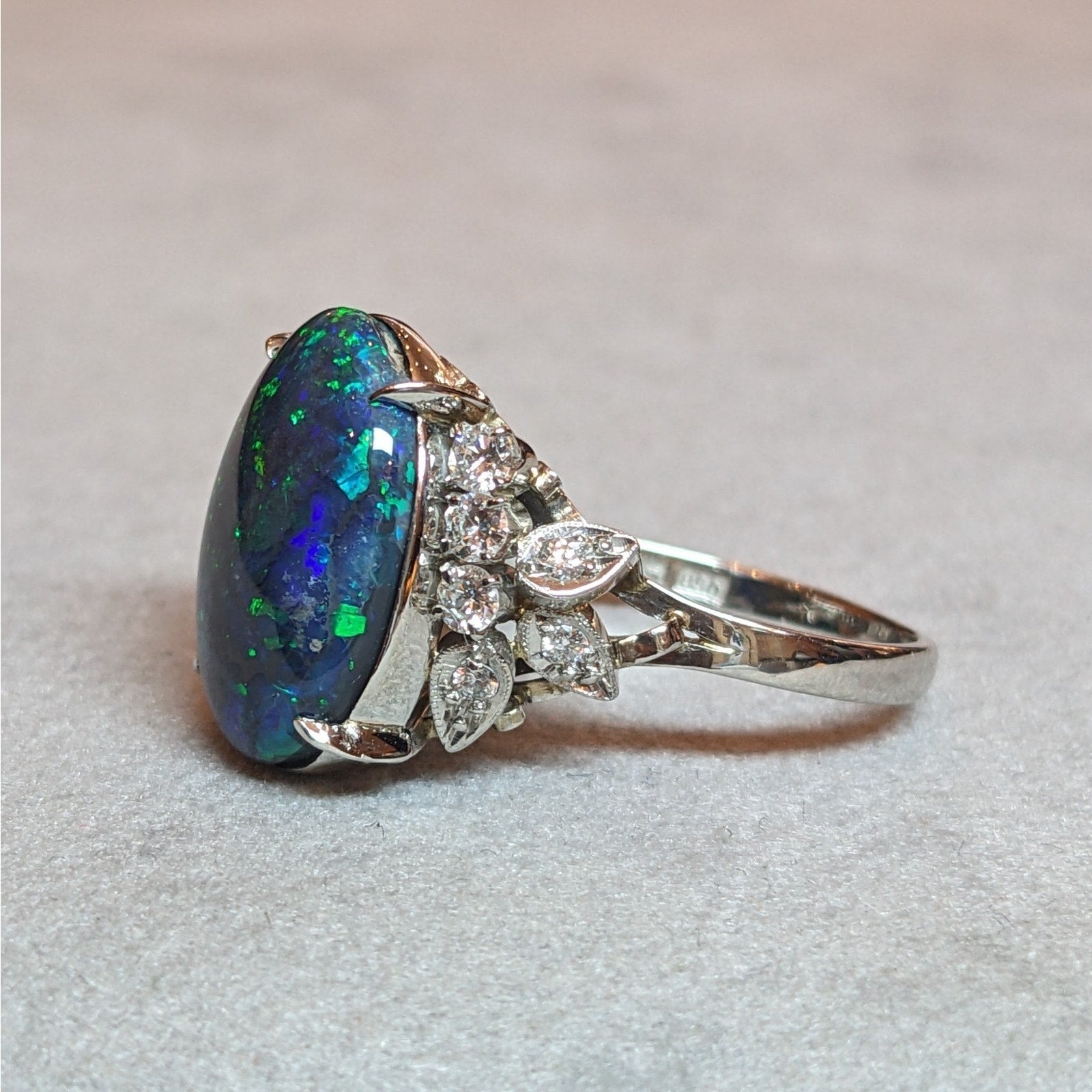 GIA Australian Black Opal and Diamond Ring in Platinum - HM2776BR