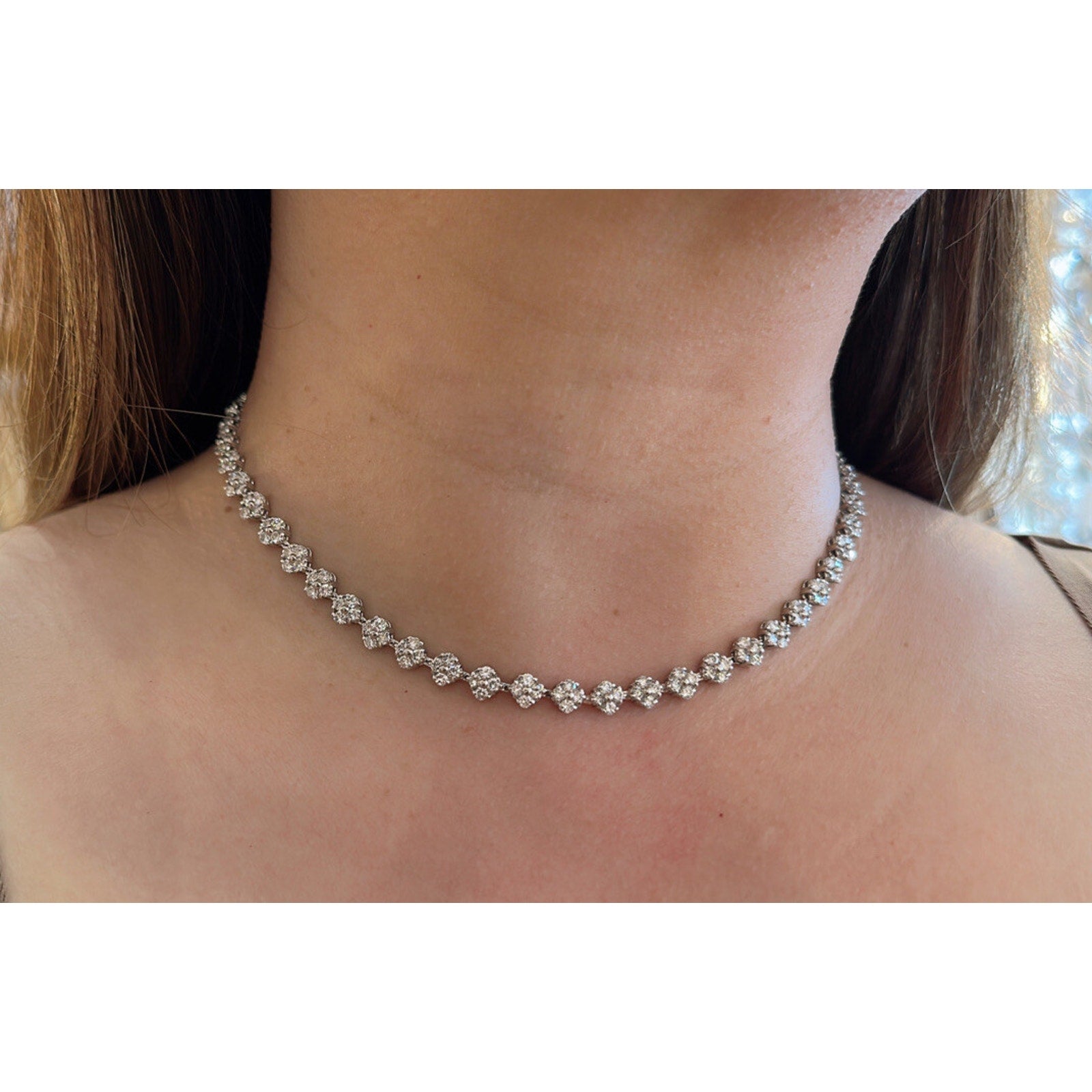 Floret Cluster Diamond Choker Necklace 10.34 cttw in Platinum