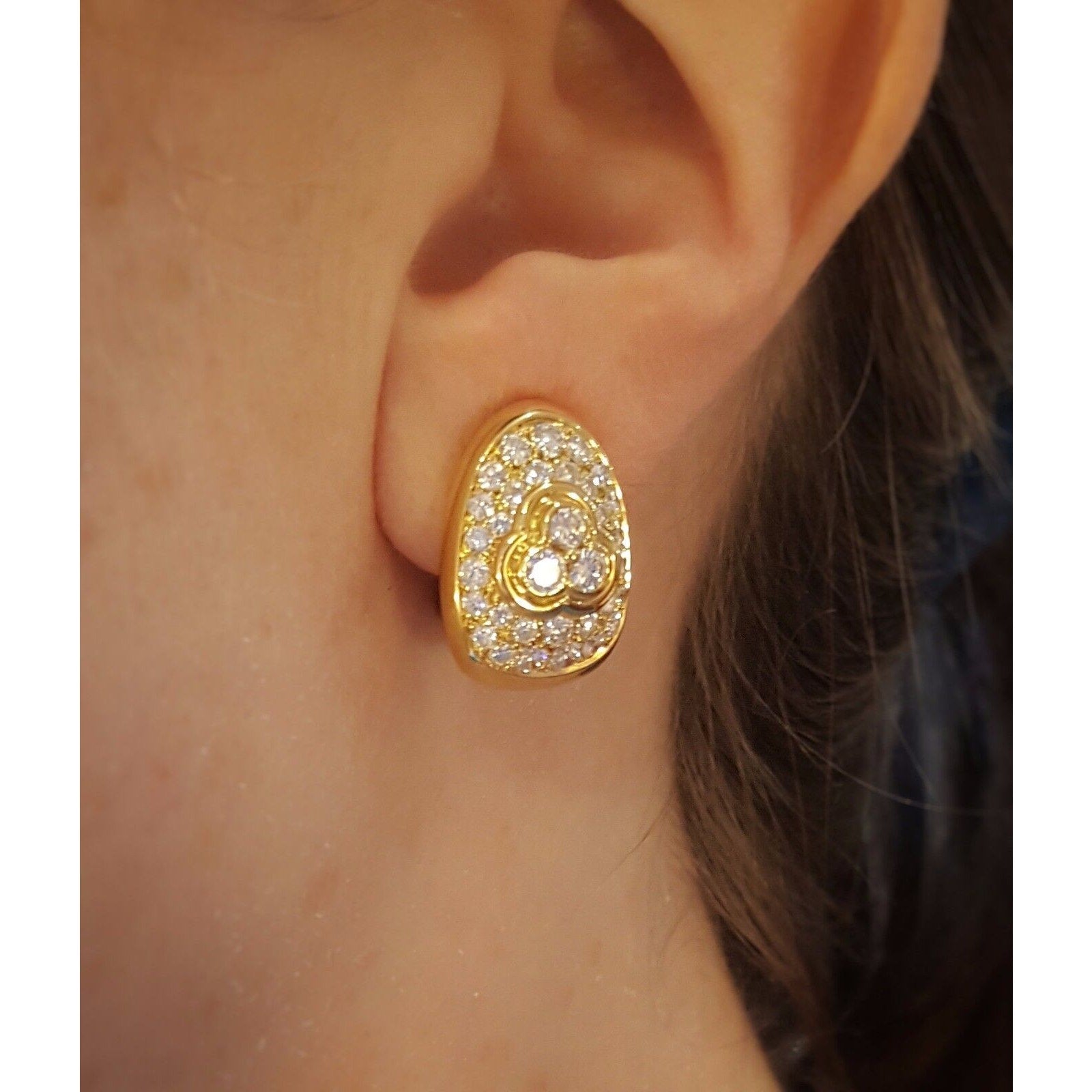 2.00 ct Diamond Pave Oval Dome Earrings in 18k Yellow Gold