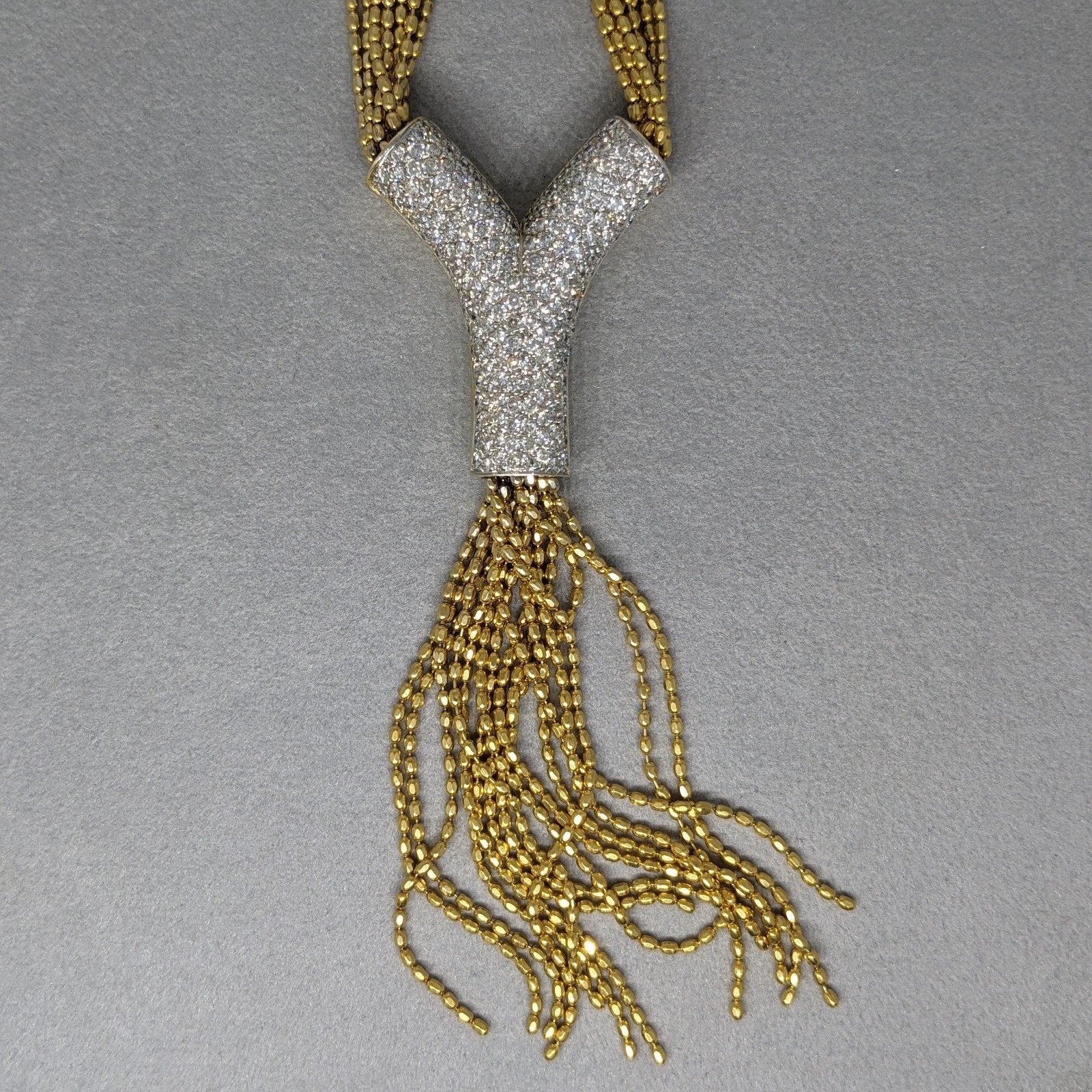 Multistrand Pave Diamond Y Drop Tassel Necklace in 18k Yellow Gold
