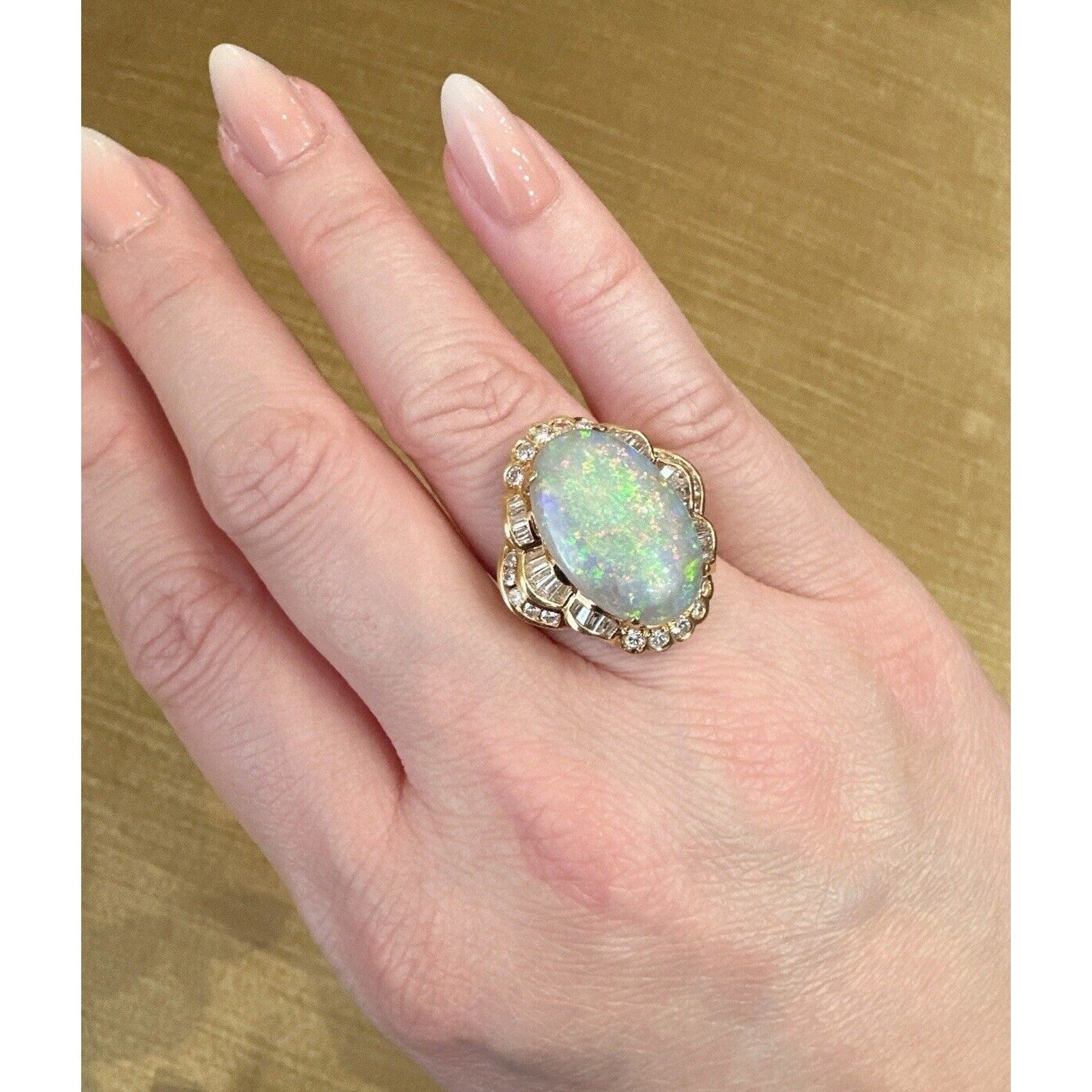 Oval Opal and Diamond Ring 6.53 ct in 18k Yellow Gold - HM2570SA