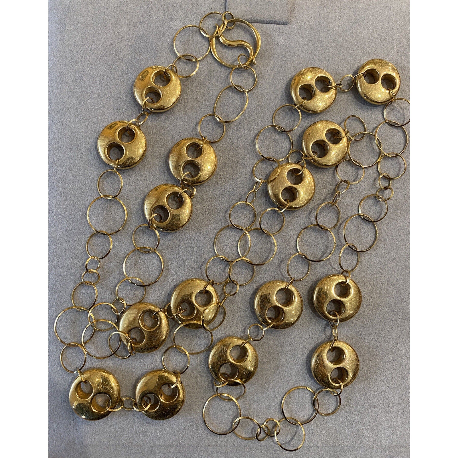 48 inch Long Lightly Textured Round Link Necklace in 18k Yellow Gold
