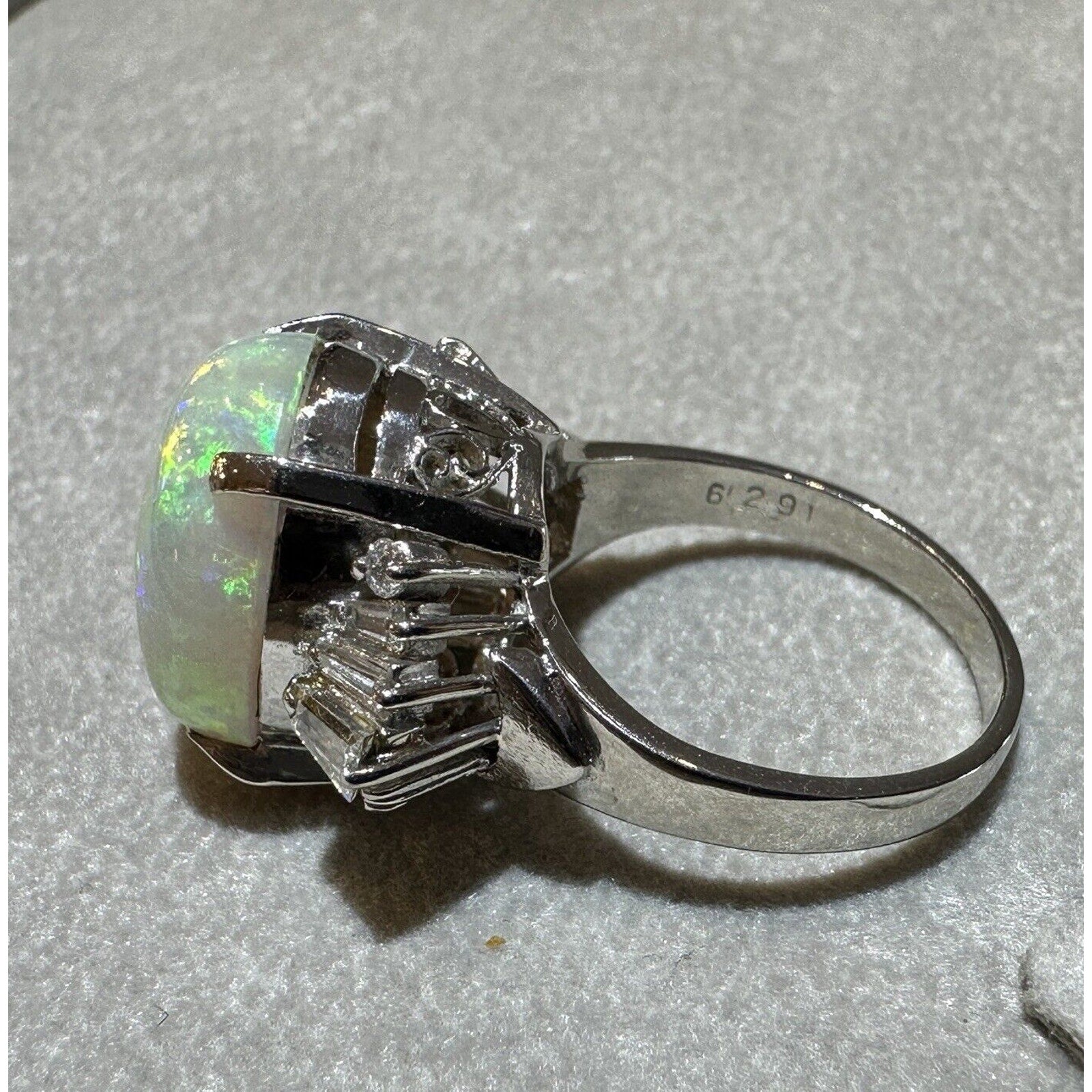 Natural 6.29 ct White Opal and Diamond Ring in Platinum